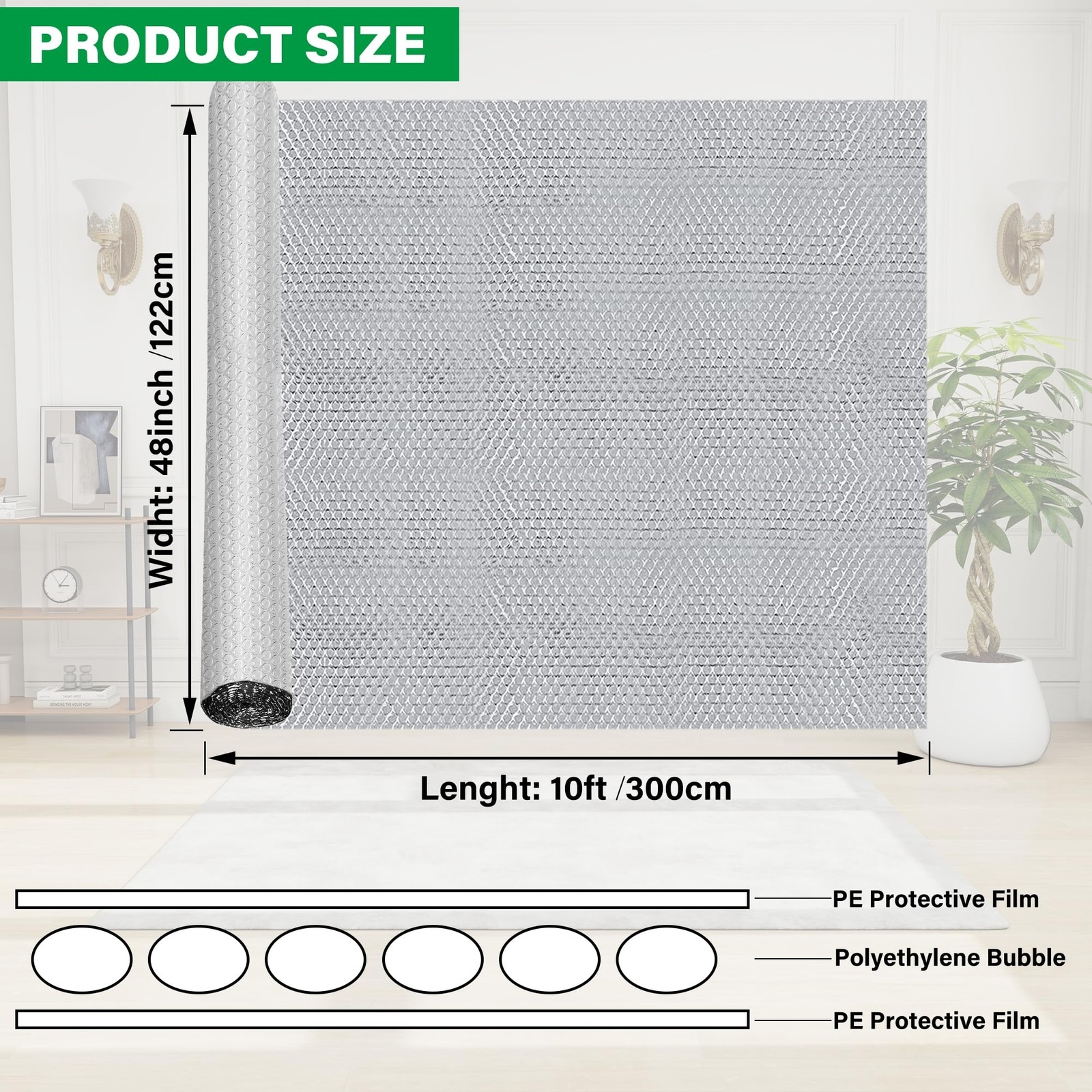 Window Insulation Roll 48IN X 10FT Reflective Aluminum Foil – Blocks Heat
