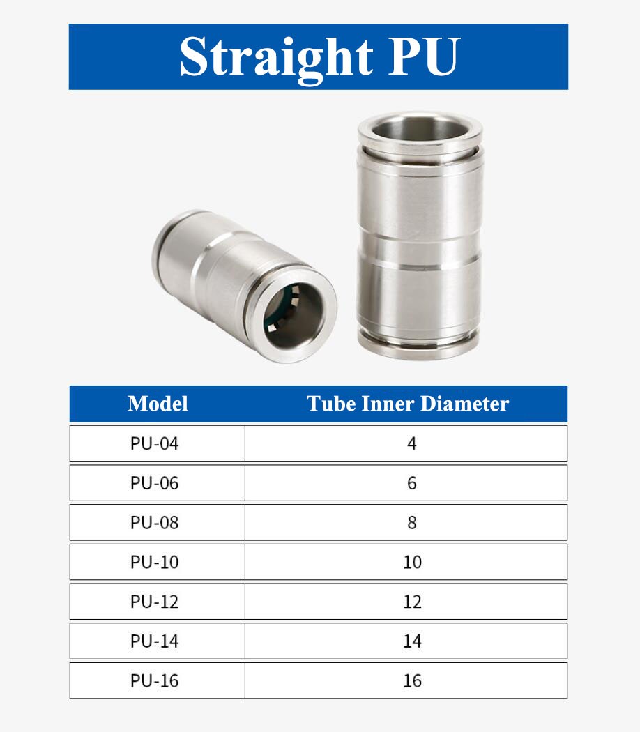 304 Stainless Steel Pneumatic Push to Connect Fitting Elbow Tee Straight AirLine