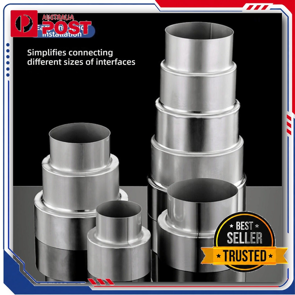 Stainless Steel Exhaust Pipe Reducer Adapter Variable Diameter Joint 3-2 Inches