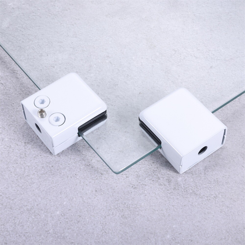 8Pcs Square Glass Clamps White for Indoor Outdoor Glass Shelves Bathroom Shower
