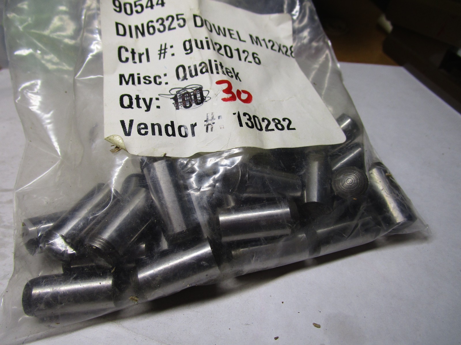 M12 x 28mm DIN 6325 Hardened and Ground Steel Oversized Dowel Pin QTY 30