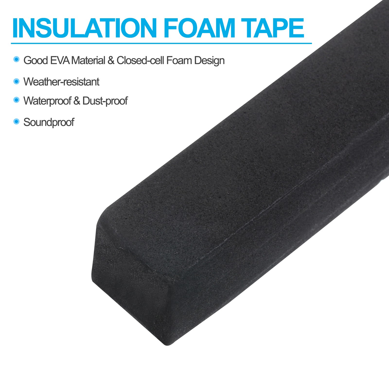 2 Roll 3/8″W x 3/4″T x 6.6Ft Self-Adhesive EVA Insulation Foam Tape, Black