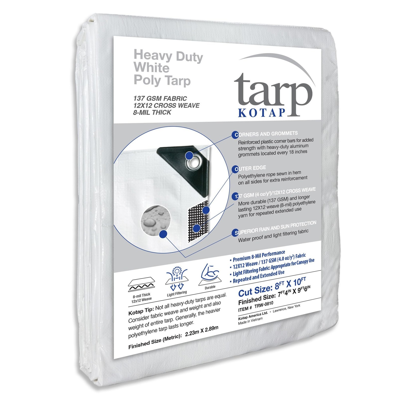 Kotap 8 x 10 Ft. Heavy-Duty Protection/Coverage Tarp, Superior Weave for Grea…