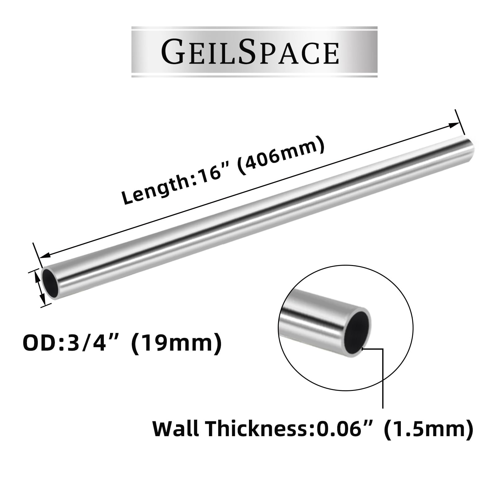 GeilSpace 3/4″ OD 304 Stainless Steel Round 3/4″OD-16″-4PCS, Stainess steel