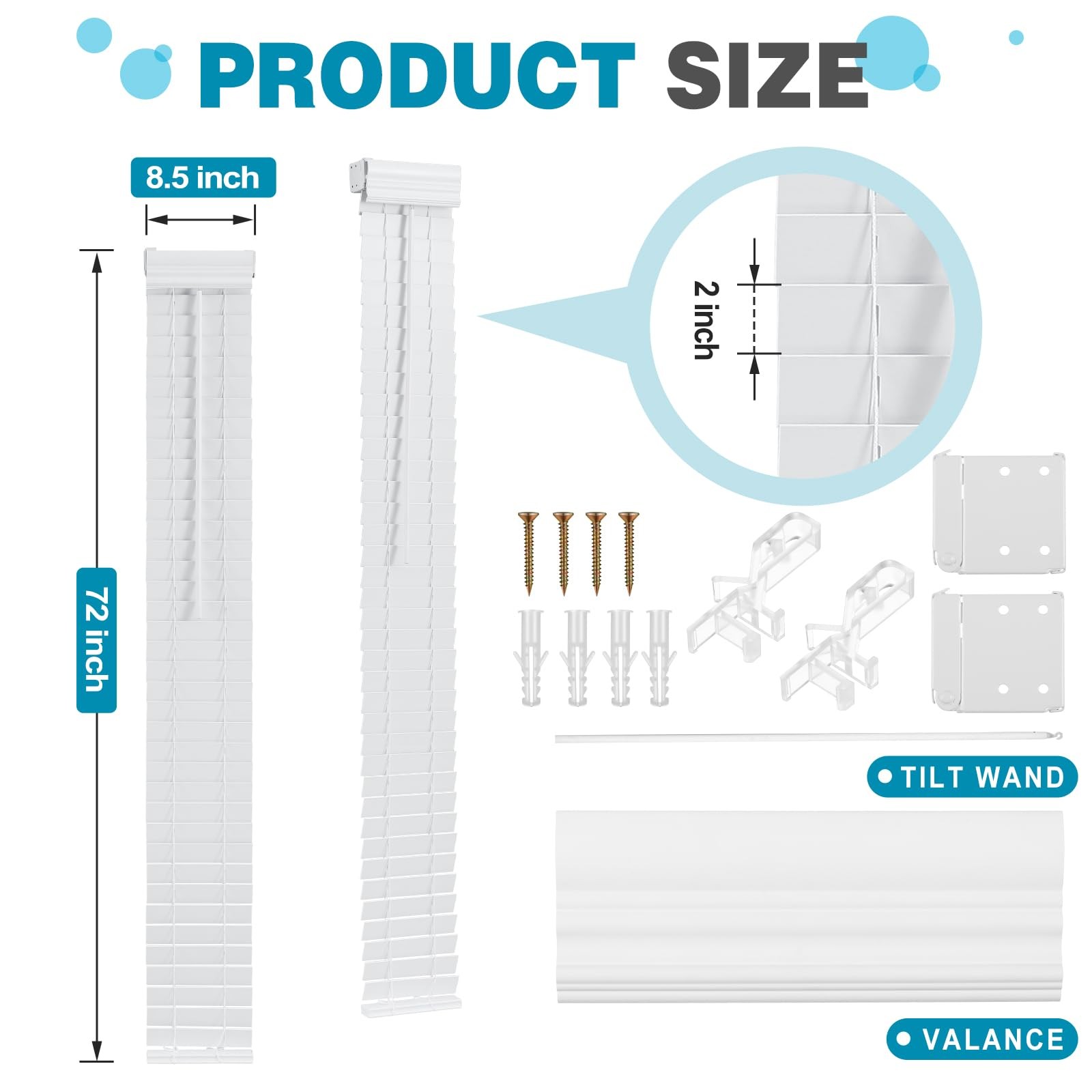 DoubleFill 2 Pack 8.5” x 72” Cordless Sidelight Blinds 2” Horizontal White