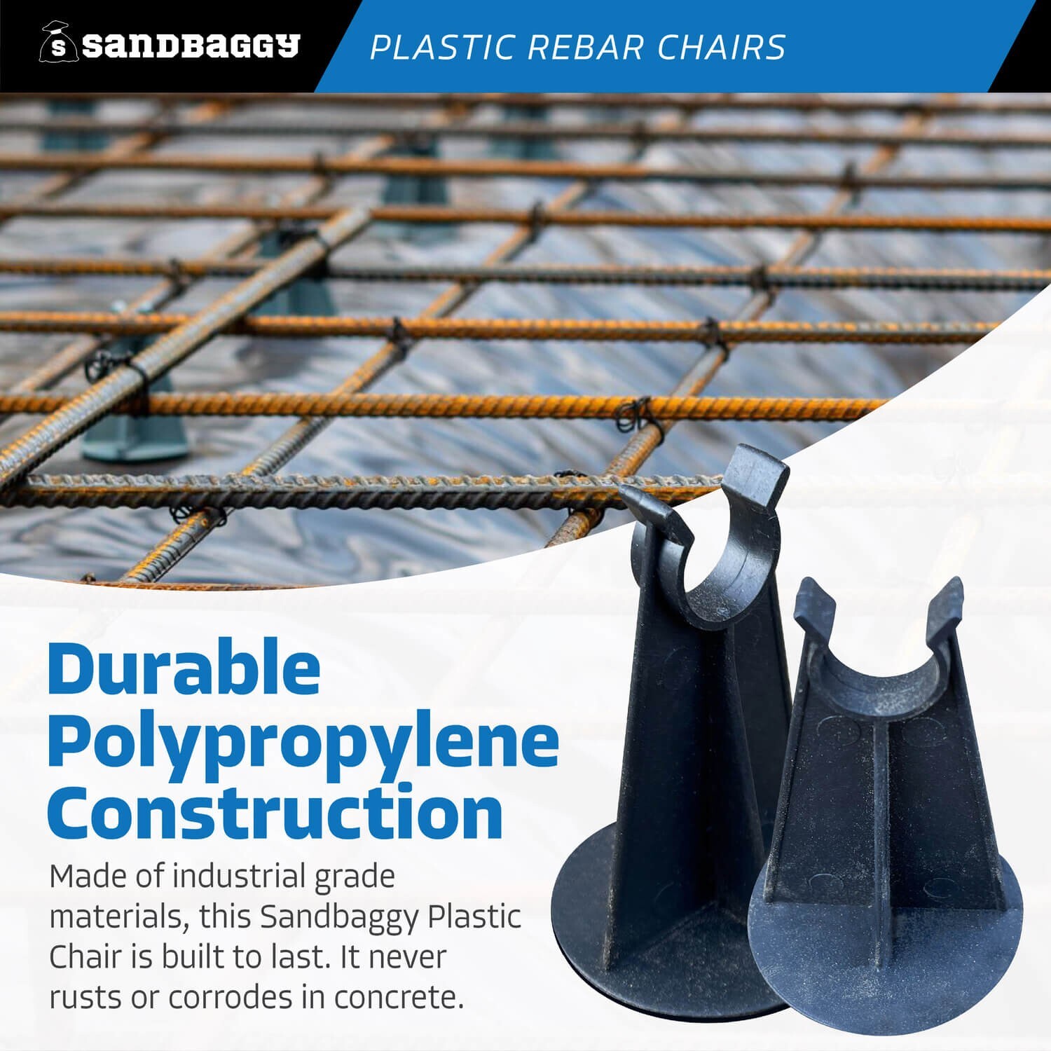 Sandbaggy 3-1/4 Inch Rebar Plastic Chair | Fits Rebar #3 to #5 | Heavy Duty