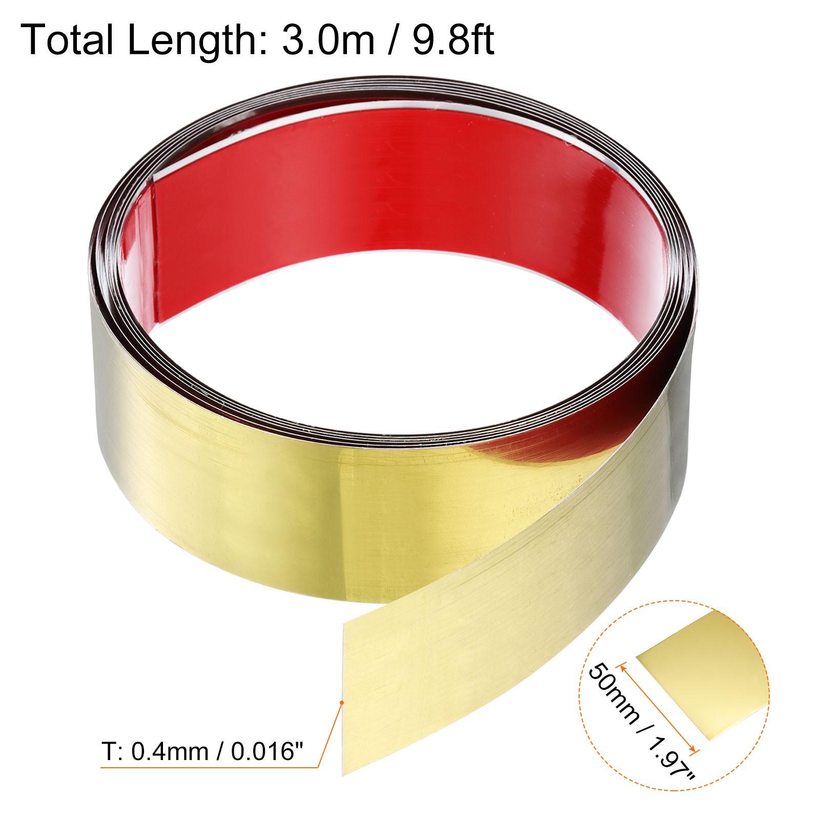 9.8ft x 1.97″ Wall Trim Self Adhesive Stainless Steel Mirror Finish Trim, Golden