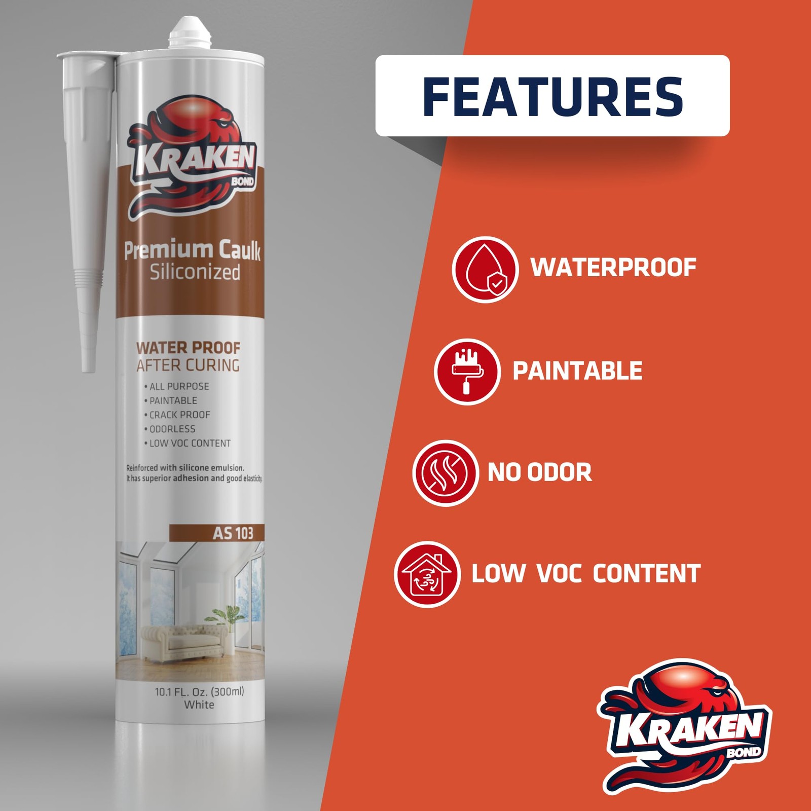 Kraken Bond Premium All Purpose Acrylic Latex Caulk 1 Pack Caulk, White