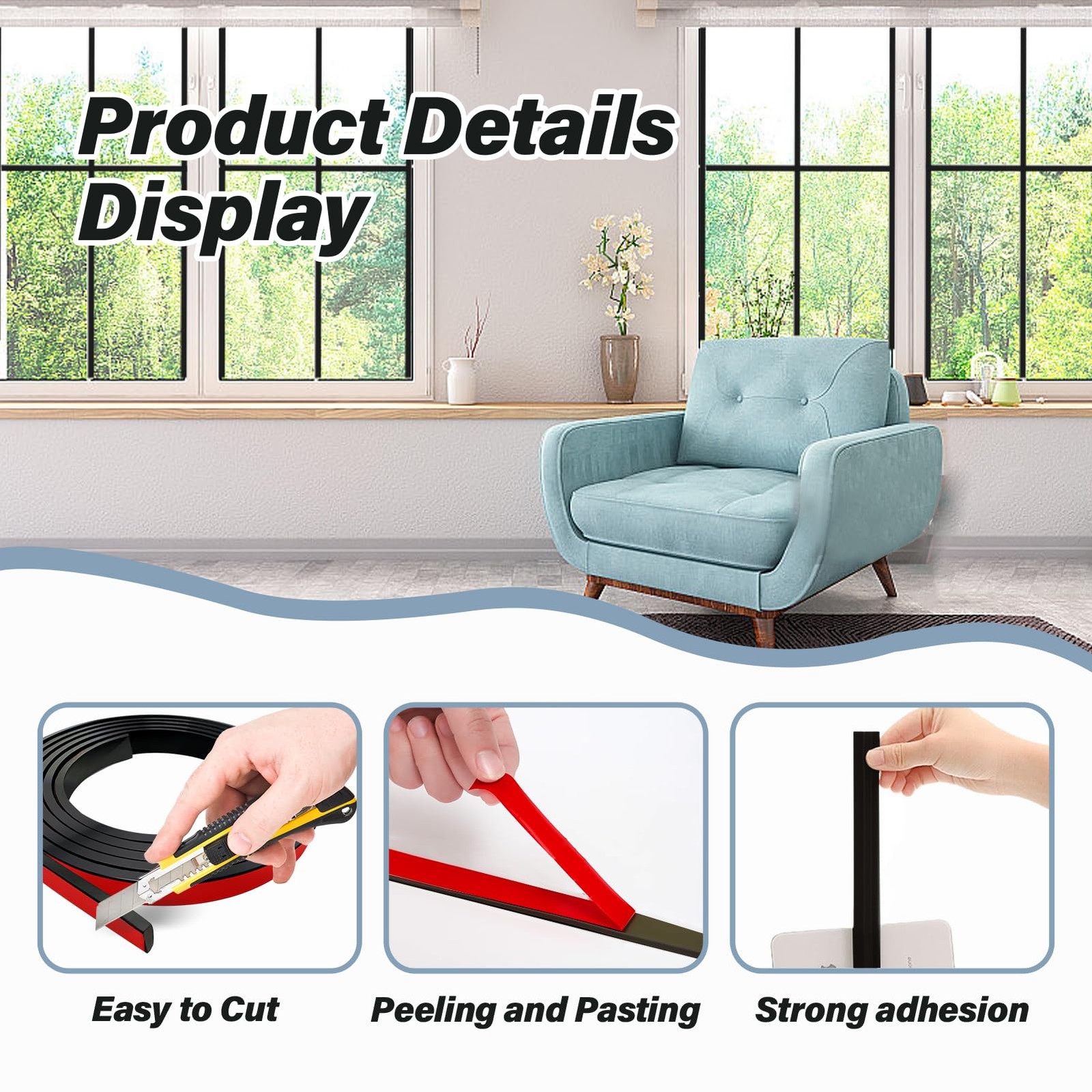 5 PCS Window Grid Kit, 32.8ft Peel and Stick 6.56 ft x 0.6 in x 0.2 in, Black