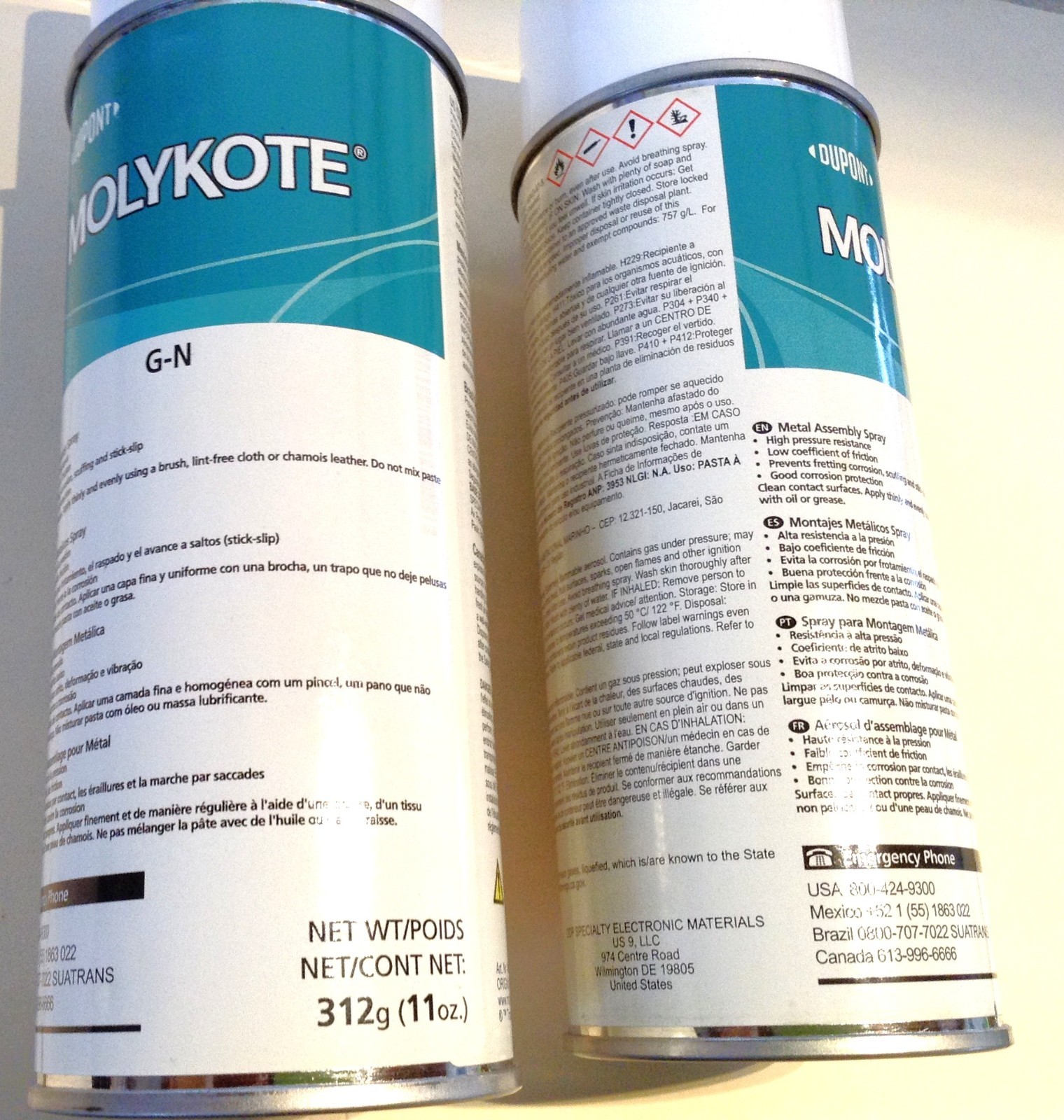 Dupont Molykote G-N Anti-Friction Coating Spray Lot Of 2 Spray Cans 11oz. New