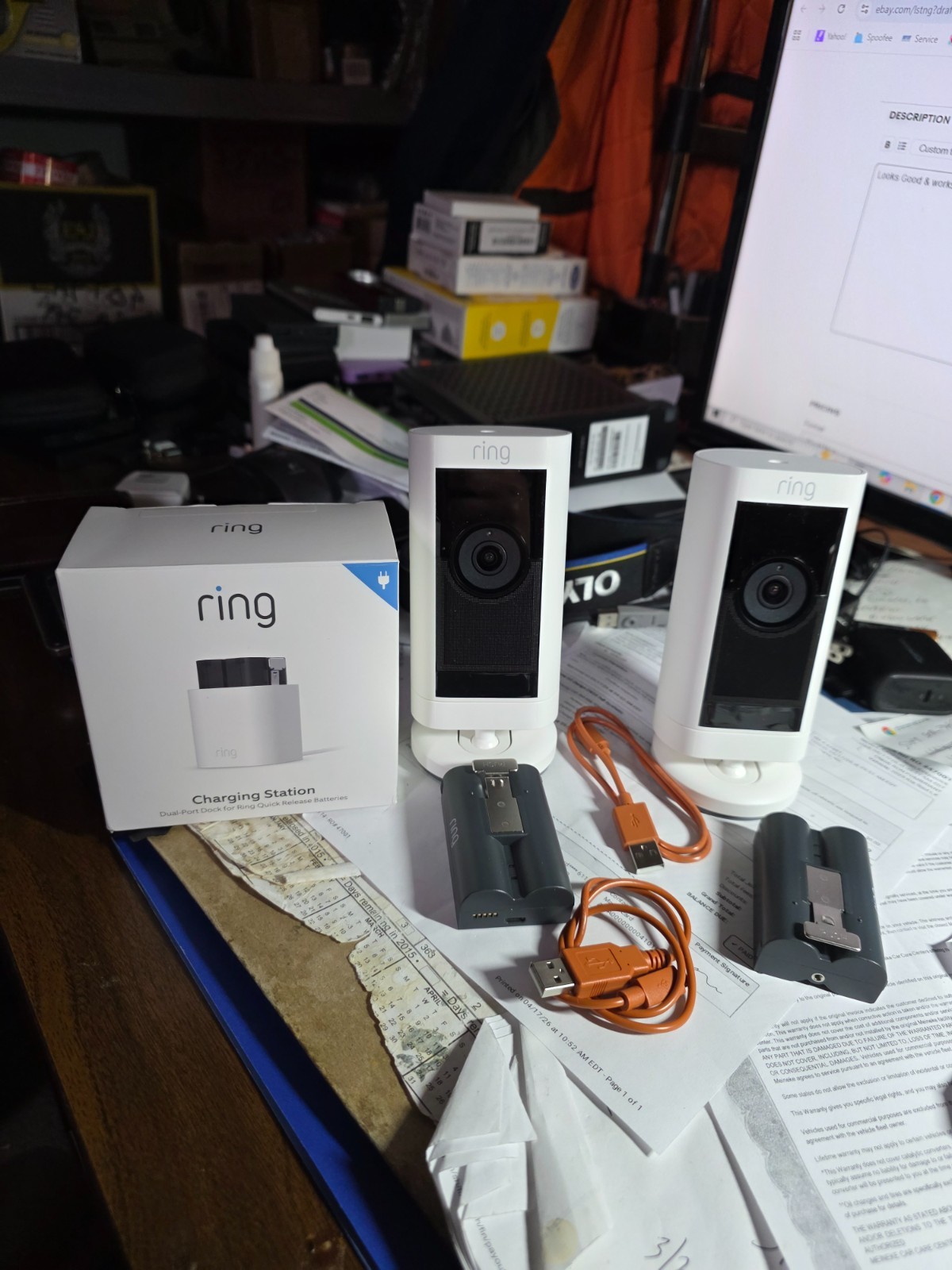 Ring Stick Up Cam Pro Battery 5E72E9 In/Outdoor Security Cameras (2) With Charge