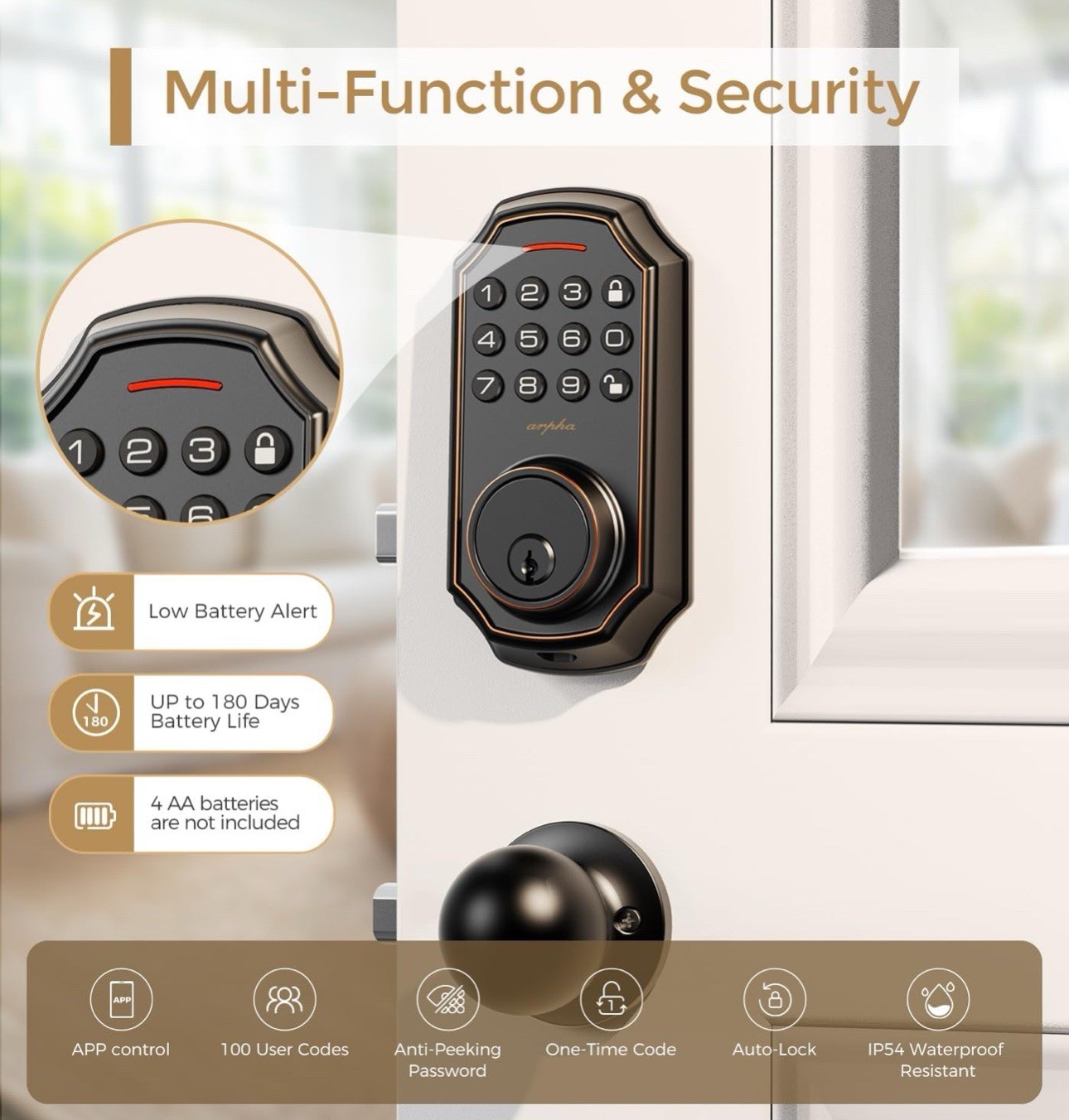 Keyless Entry Door Lock with 2 Door Knobs – App Control & Keypad Deadbolt Sma…