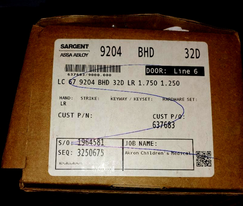 SARGENT ASSA ABLOY 9204 HEAVY DUTY COMMERCIAL MORTISE LOCKSET BOX ONLY