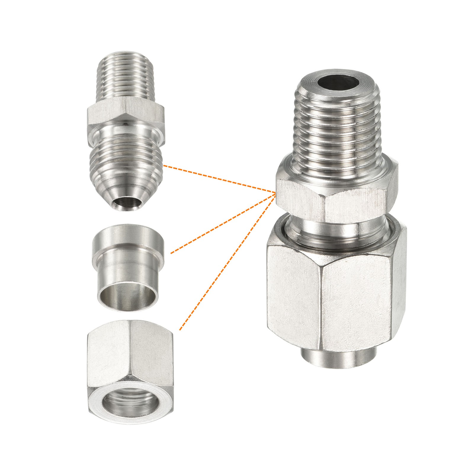 Compression Tube Fitting 304 Stainless Steel 1/4PT Male Thread for 10mm Silver
