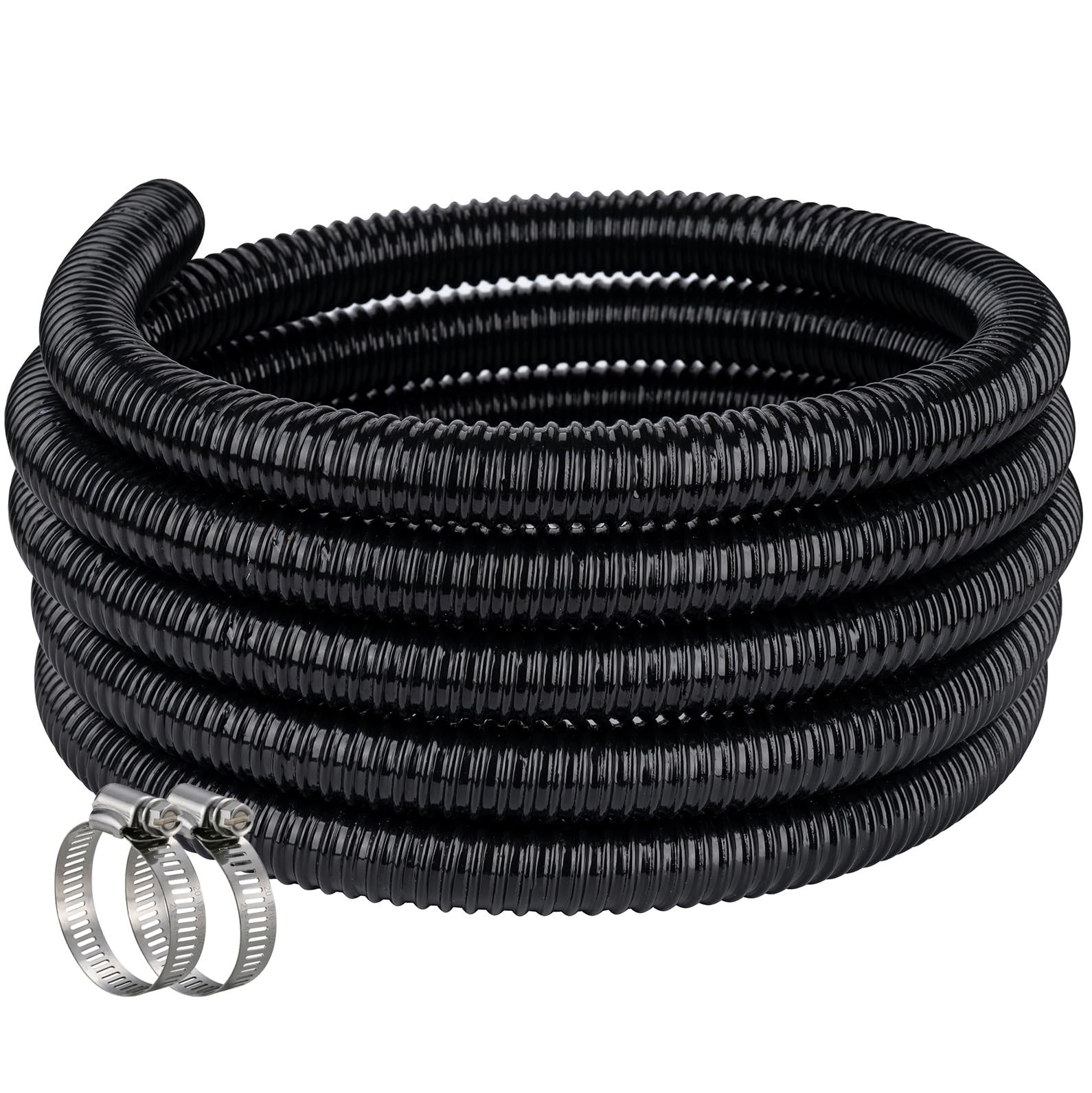 Pond Hose ID 3/4” × 25ft Black Corrugated Flexible Reinforced PVC Hos