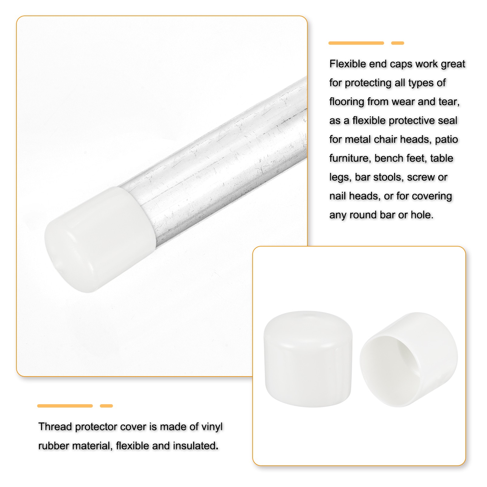 4Pcs White 37mm Rubber End Caps Round Vinyl Plug Insert Rubber Flexible
