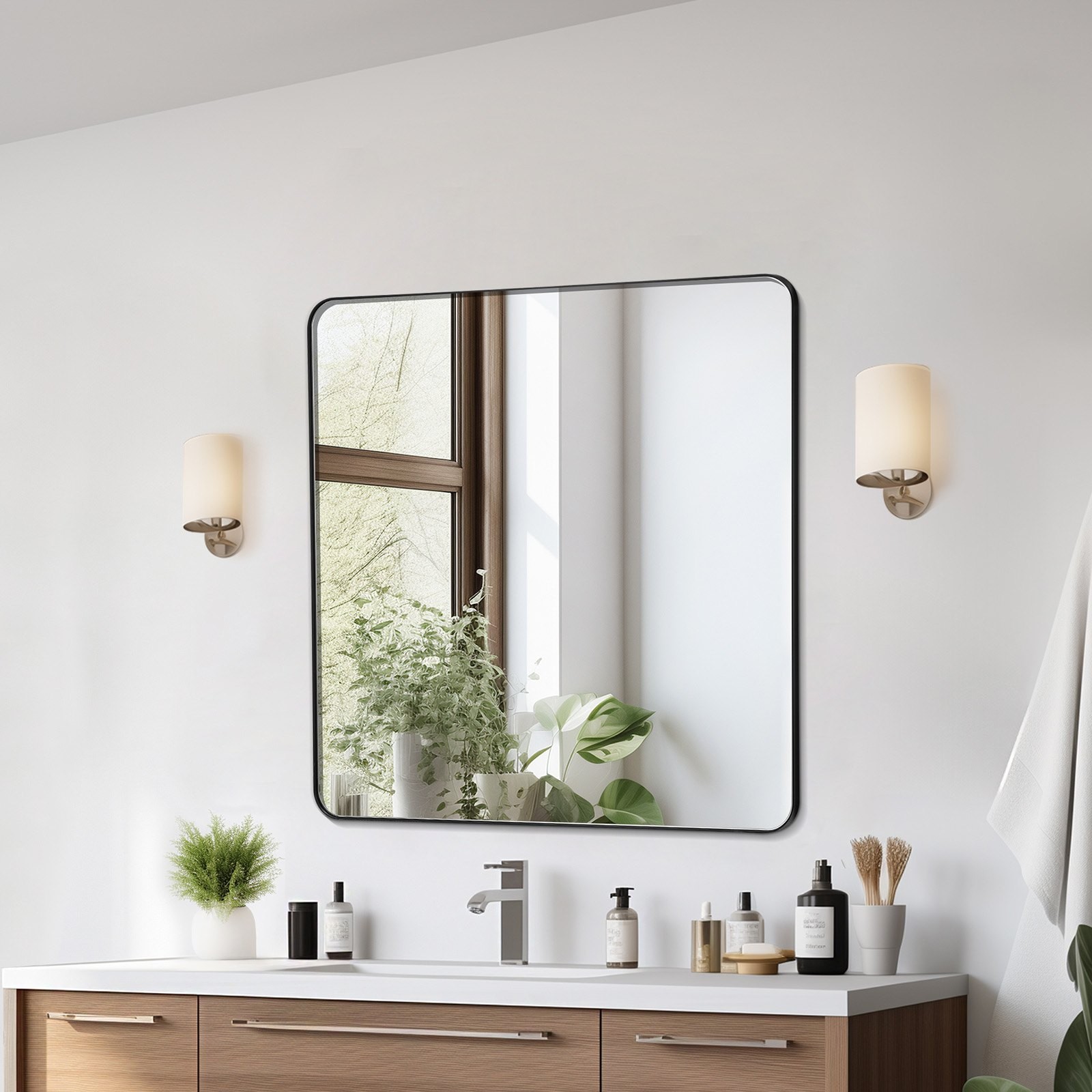 Wall Mounted Makeup Mirror,0.15″Thick,36″x 36″Mirror with Aluminium Alloy Frame