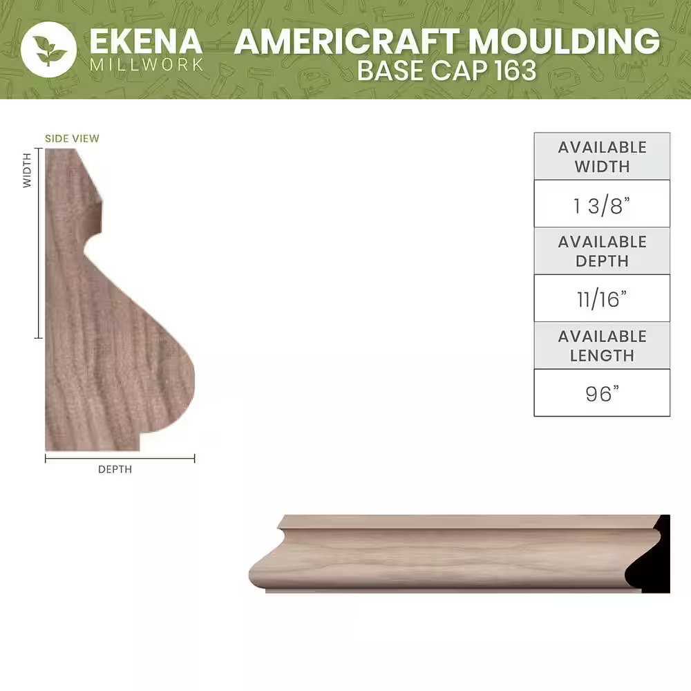 WM163 11/16 In. D X 1-3/8 In. W X 96 In. L Americraft Finger-Joint Pine Base Cap