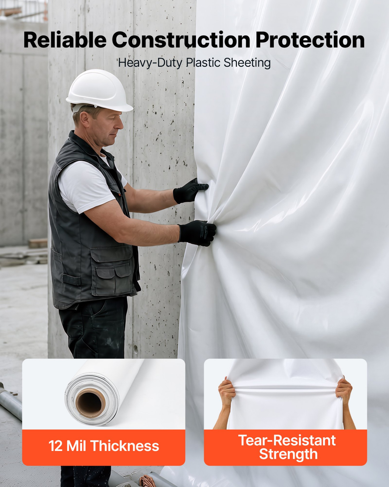 12 Mil Plastic Sheeting 10×50 ft Heavy Duty Poly Tarp Roll Black White Cover