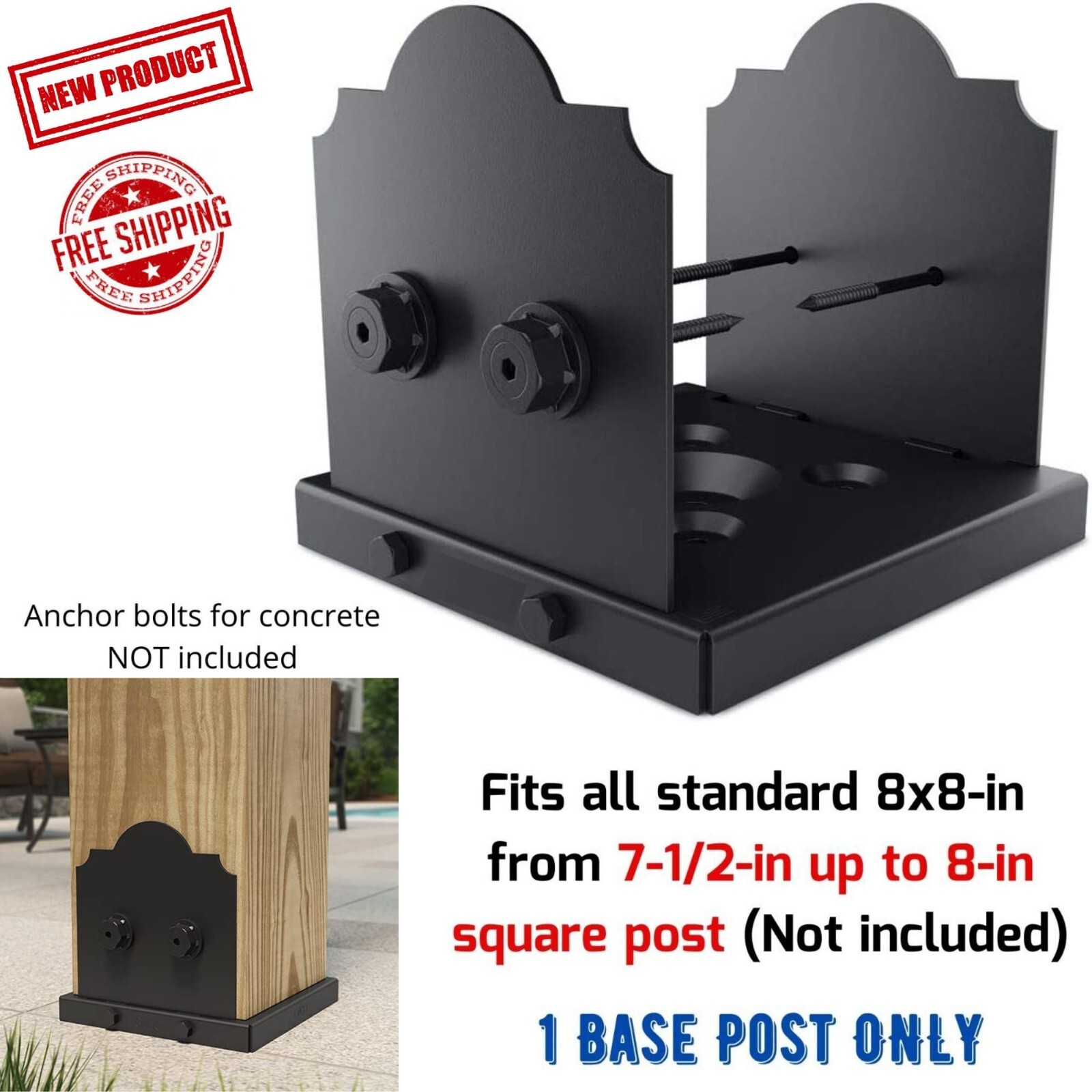 8×8 Heavy Duty Post Base for Column Pergolas Deck Posts Pavilion Arbors Railings