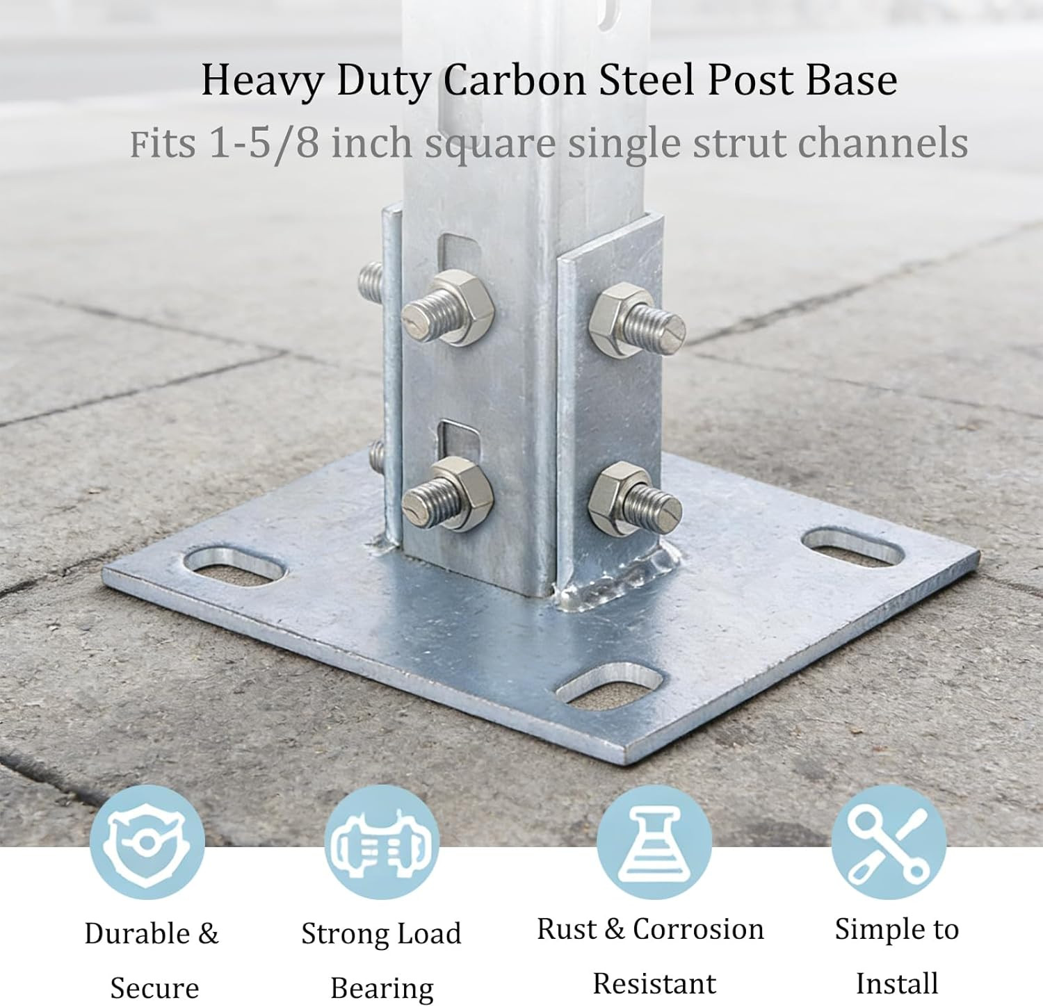 4 PCS Strut Post Bases for 1-5/8 in Square Single Channel, U-Shape Floor Mount P