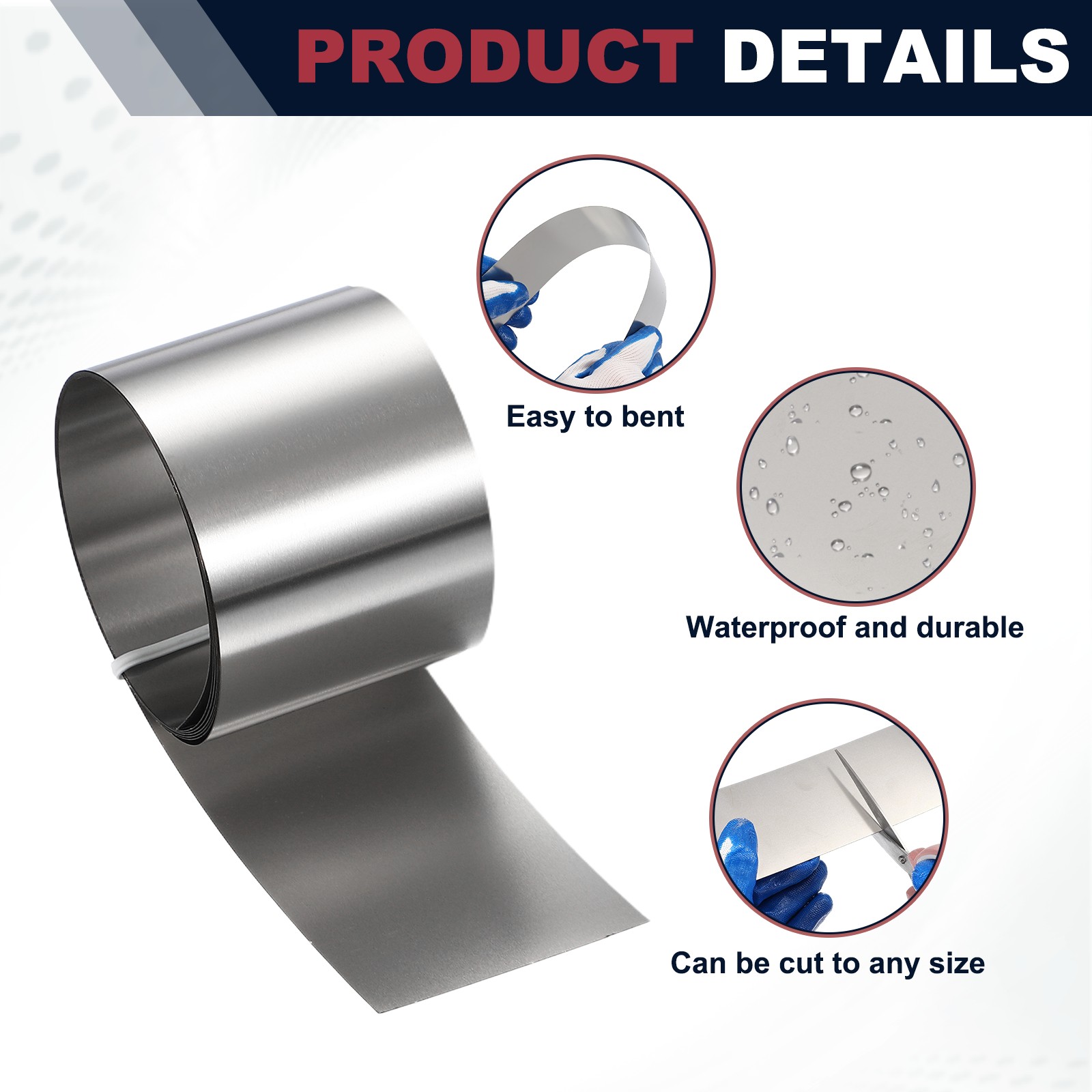 0.8in x 3.3ft Stainless Steel Flashing Roll, 0.1mm Metal Roof Panels