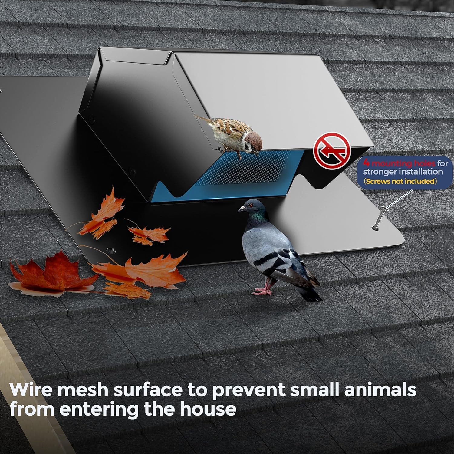 4 Inch Roof Vent Cap Bathroom Exhaust with Damper & Sealed Black
