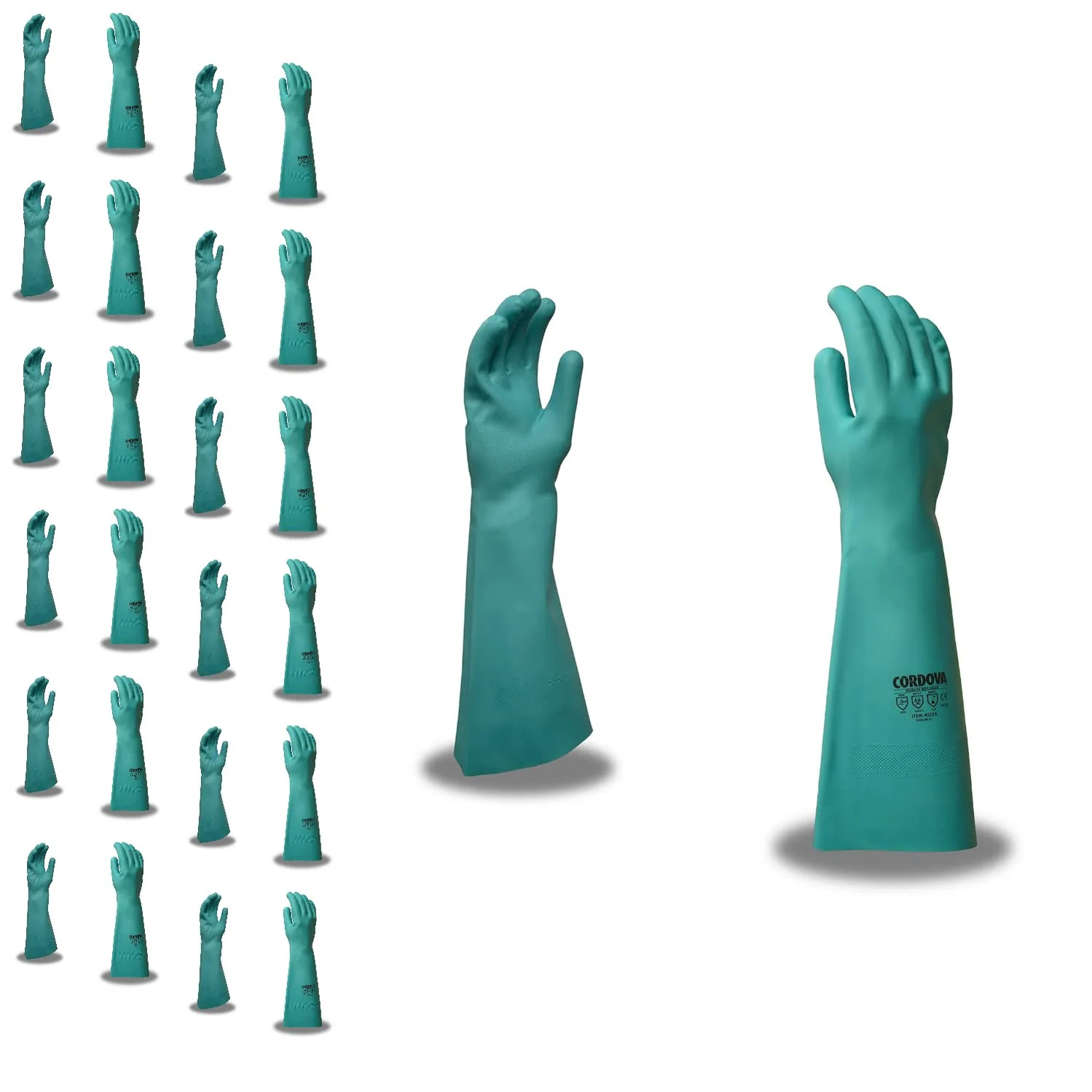 Cordova Premium Green Nitrile Gloves, Unlined, 22-MIL, Pebble Grip, 18-Inch, 12-