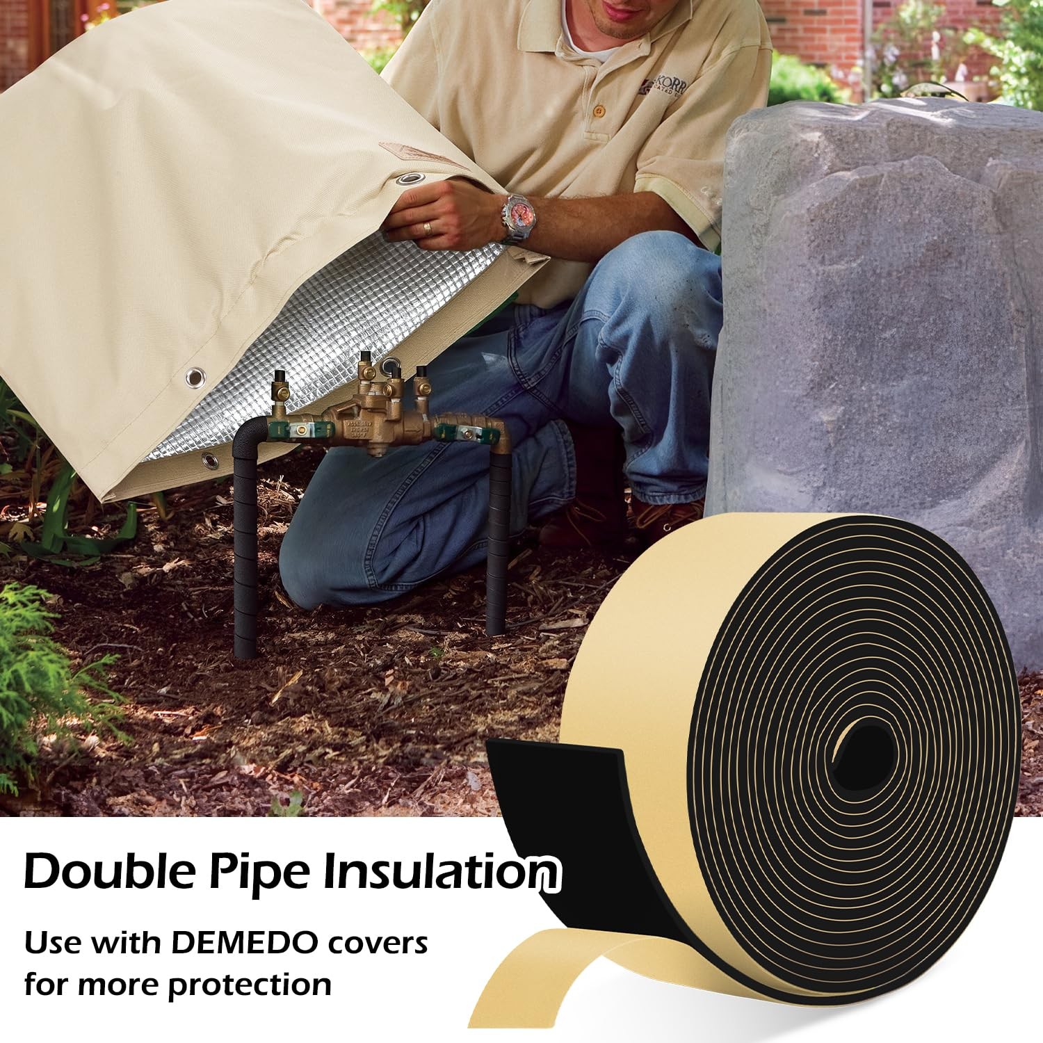 DEMEDO Pipe Insulation 2 inches wide x 1/8 inch thick x 16.5 feet long, Black