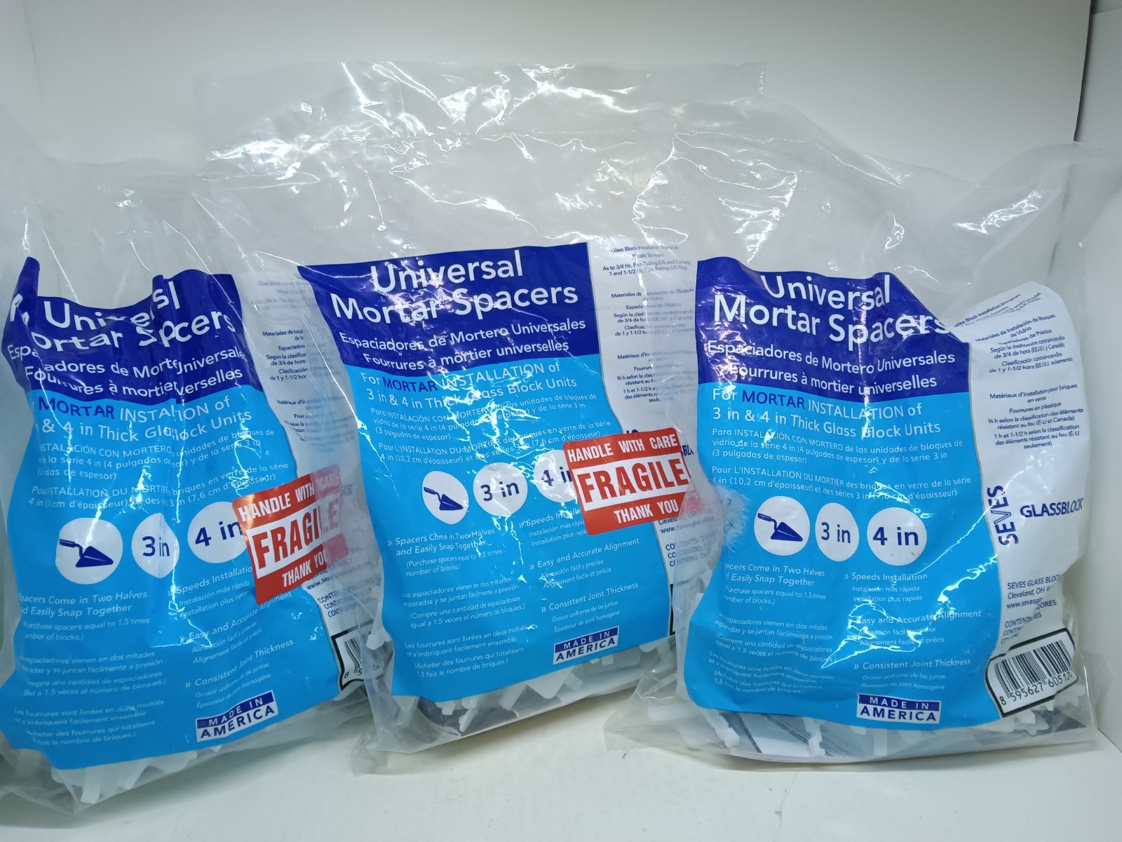 3 Pack Seves Universal Mortar Spacers for glass block installation – bag of 24 