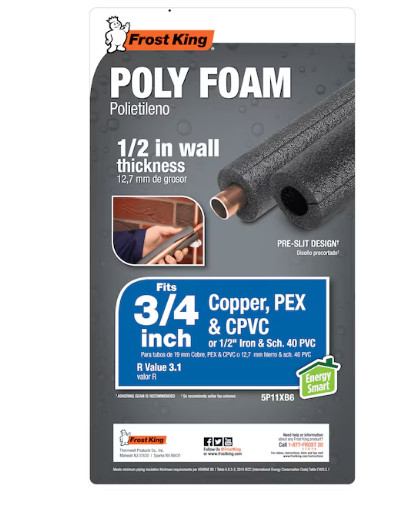 Frost King 1/2-in x 6-ft Foam Tubular pipe insulation for 3/4-in Pipe