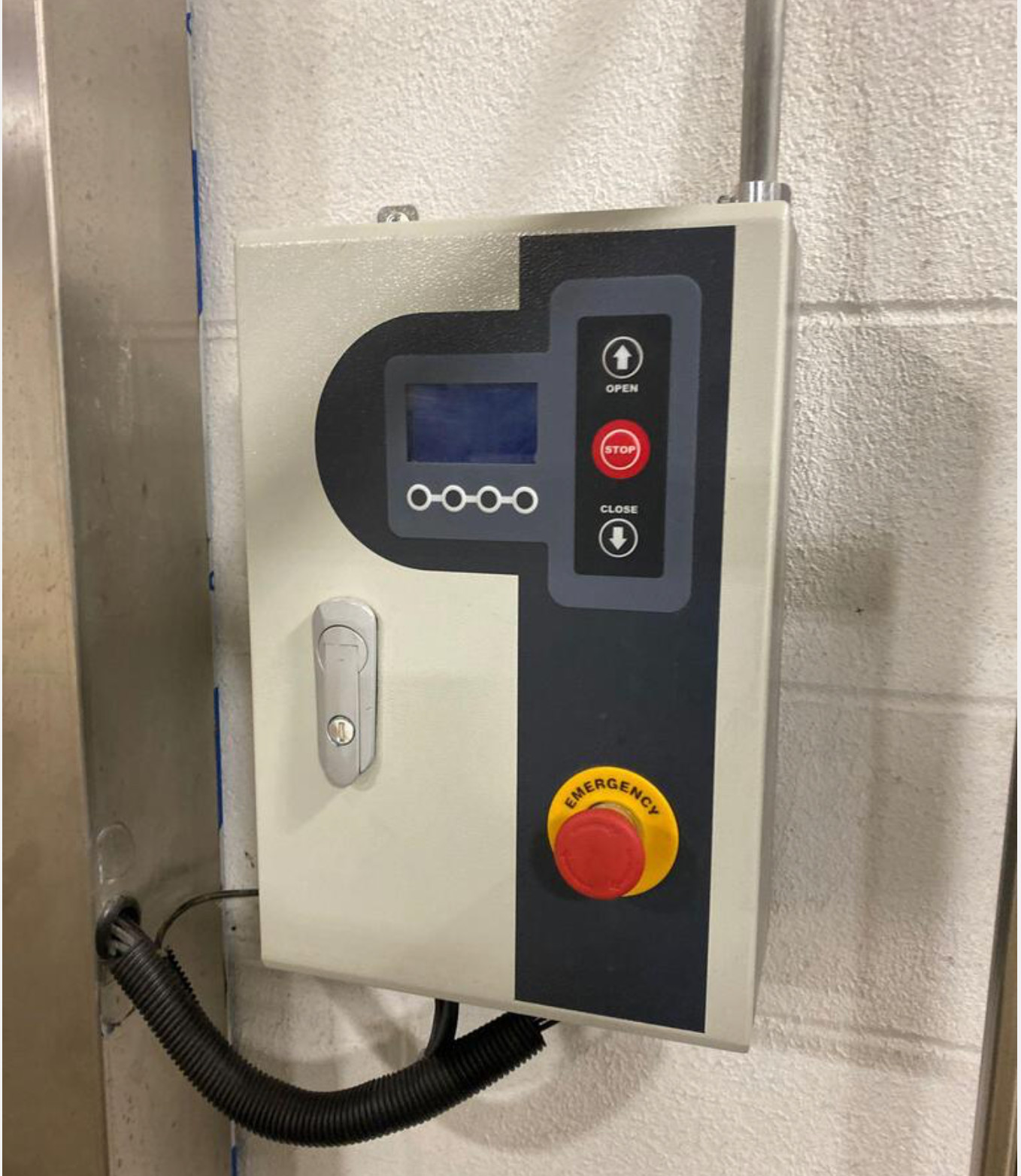 Electric, 8×8 ft opening, stainless component, motion sensor commercial door