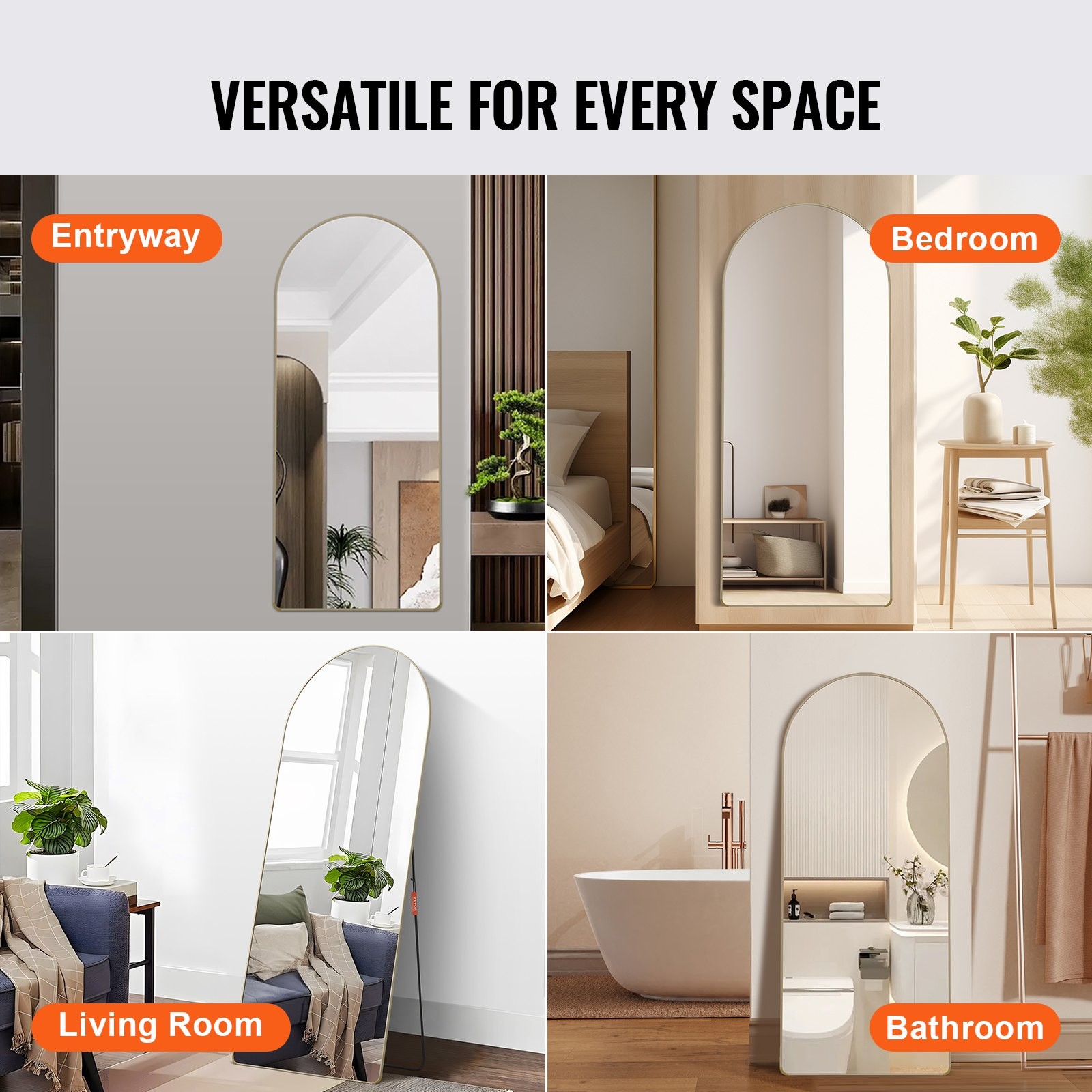 Arched Full Length Mirror,71” x 30”,Large Free Standing Leaning Hanging Wall M