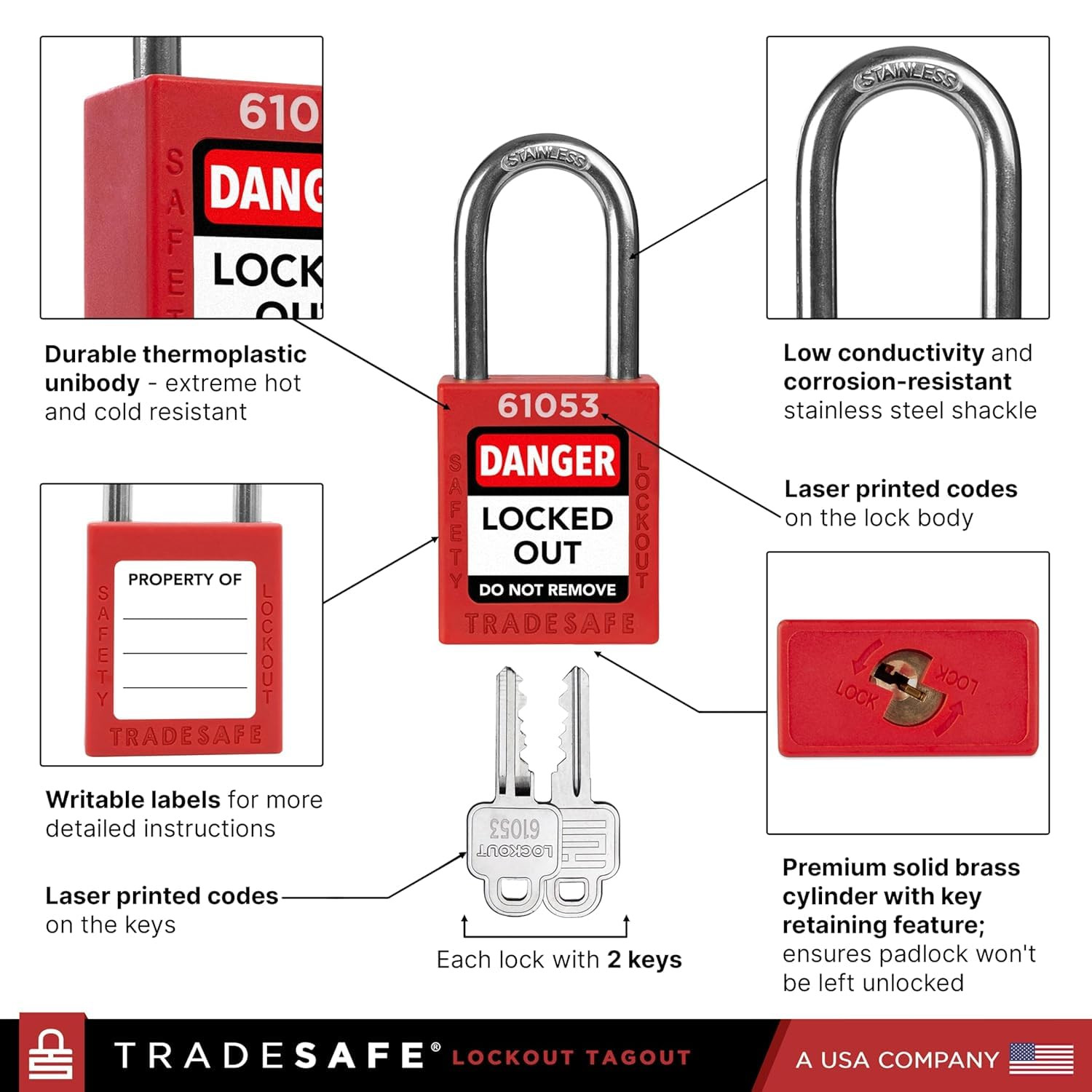 Electrical Lockout Tagout Kit LOTO Locks Hasps Breaker Plug Lockout Tags Red