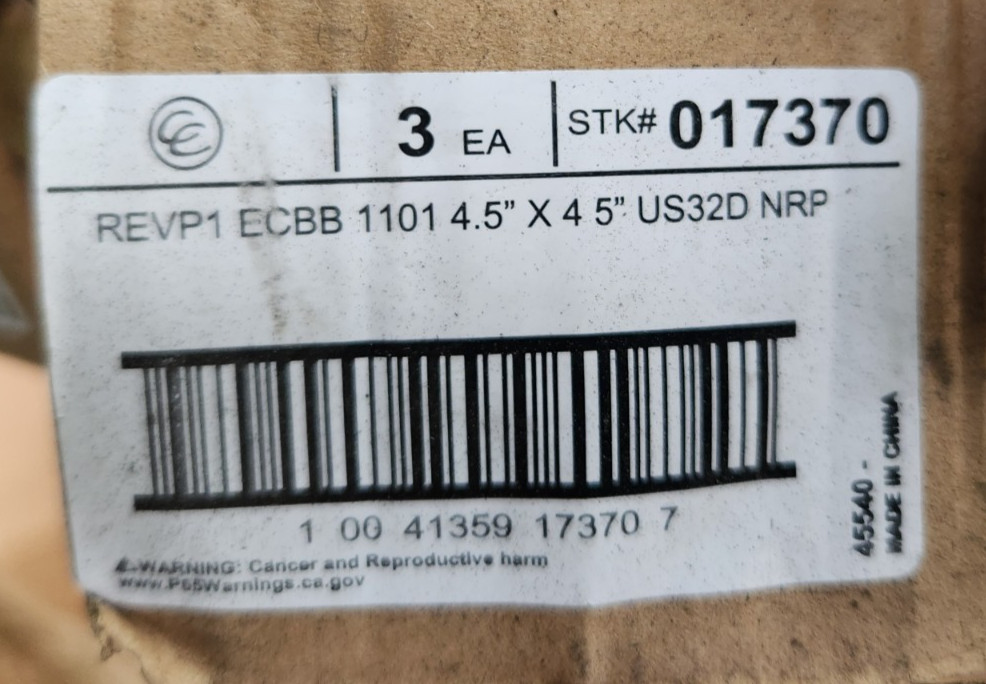 Hager 017370 ECBB 1101 4.5″ x 4.5″ US32D NRP Satin Stainless Steel