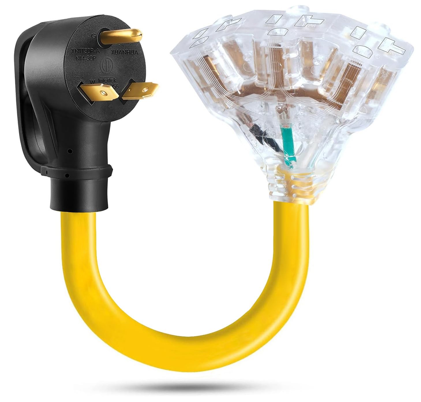 30 Amp to 20 110V RV Cord Distribution Plug Adapter, NEMA TT-30P yellow