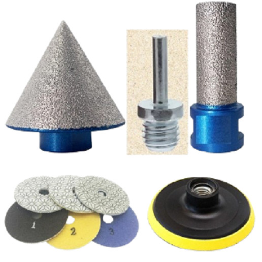 Stone Hole Shaping Kit Finger Bit Chamfer 4″ Polishing Pads Set