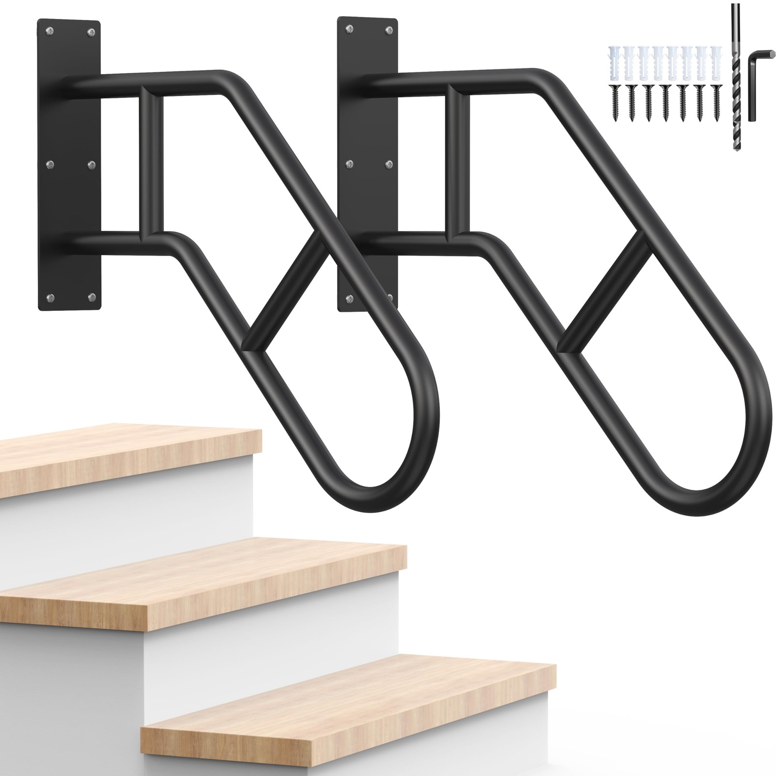Vznek Handrails For Outdoor Steps 22.8 Stair Railing Indoor1-3 Step U-Shaped