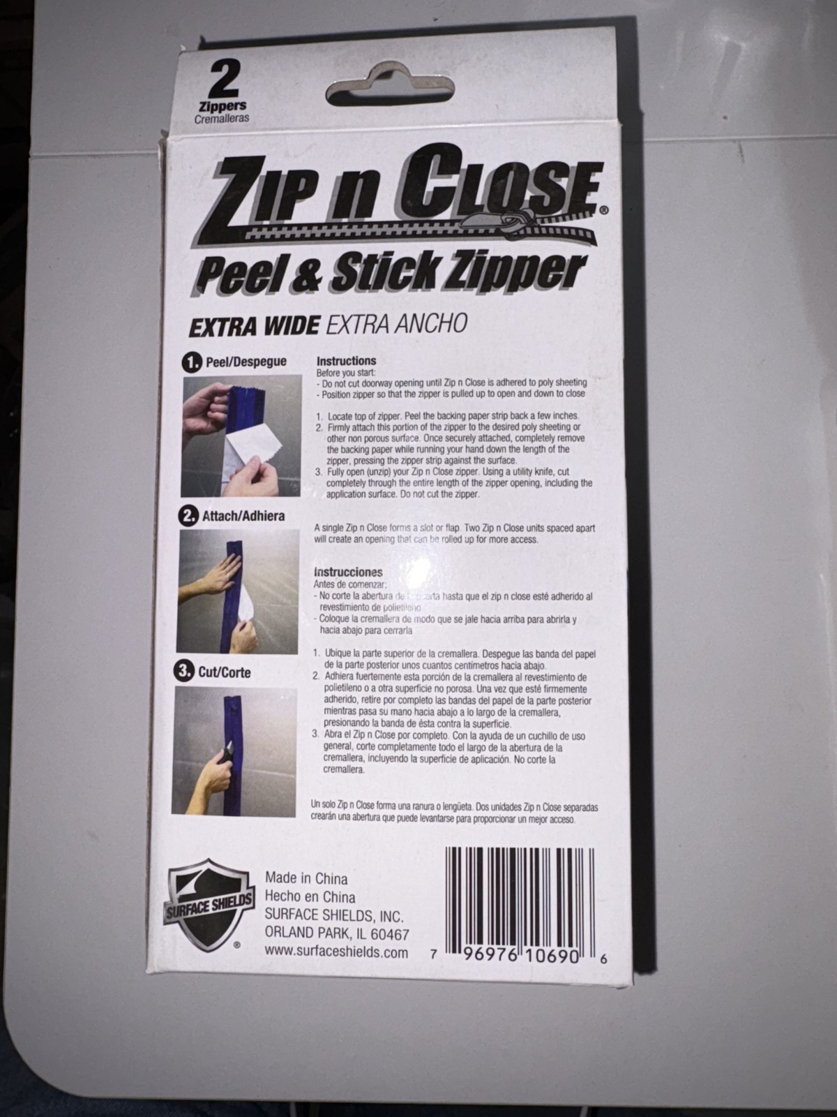 Surface Shields Zip N Close Peel & Stick Wall Zipper (Box of 2 Zippers), UNOPEN