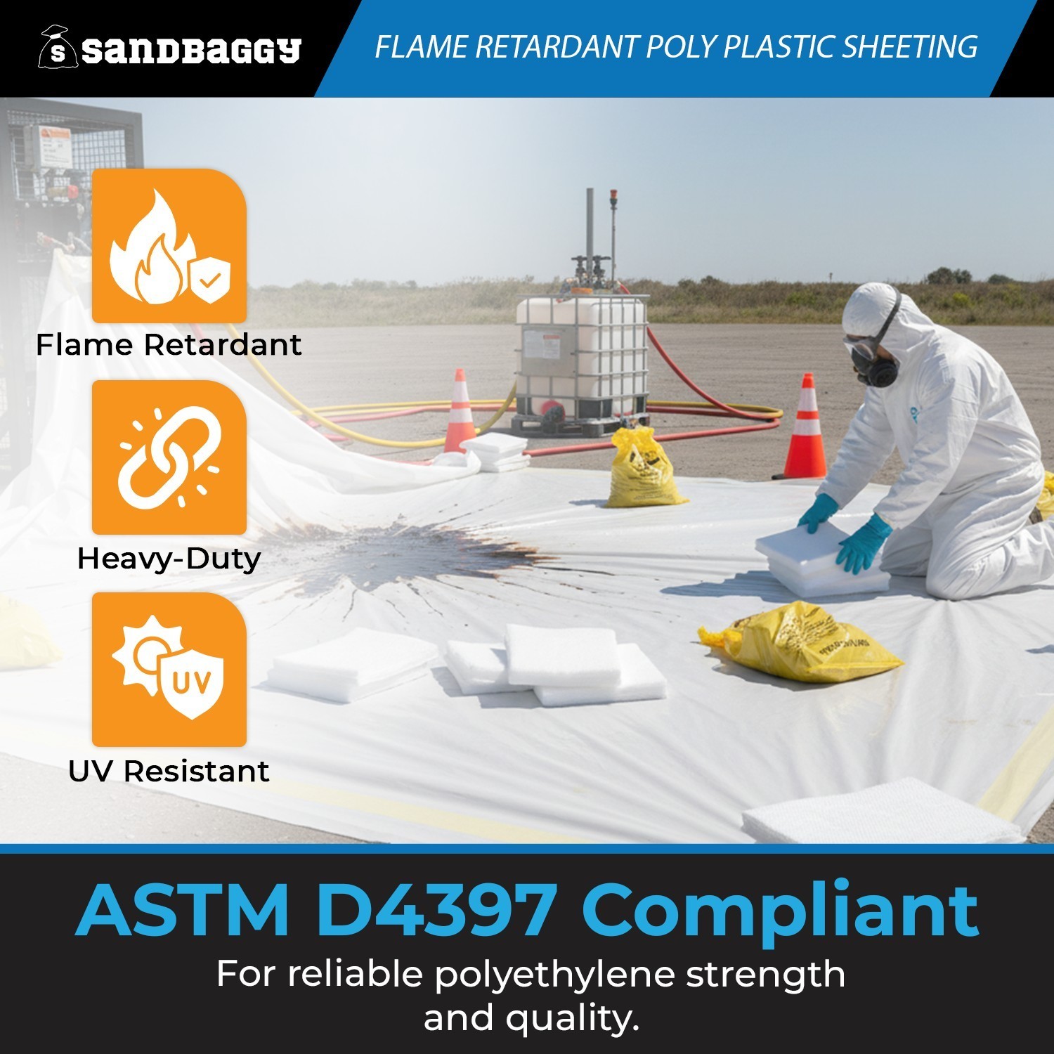 BULK Flame Retardant Poly Plastic Sheeting 6 Mil – 20’x100′, USA Made-Sandbaggy