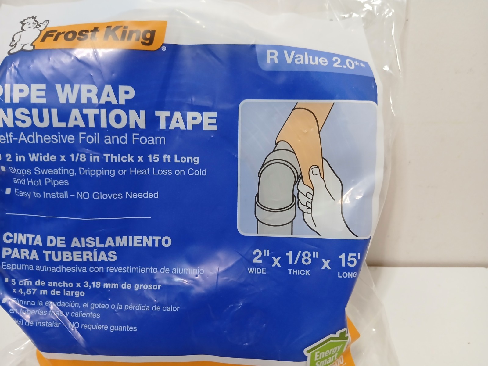 Frost King Pipe Wrap Insulation Tape 2″ x 1/8″ x 15′ Foil & Foam Self-Adhesive