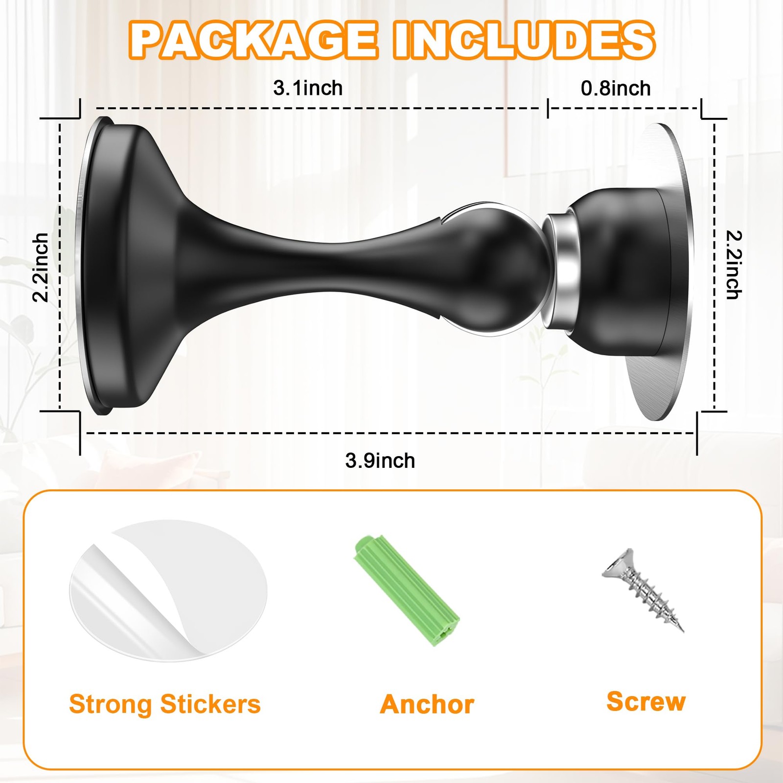 2 Pack Black Stainless Steel Magnetic Door Stoppers Door Catch Stops