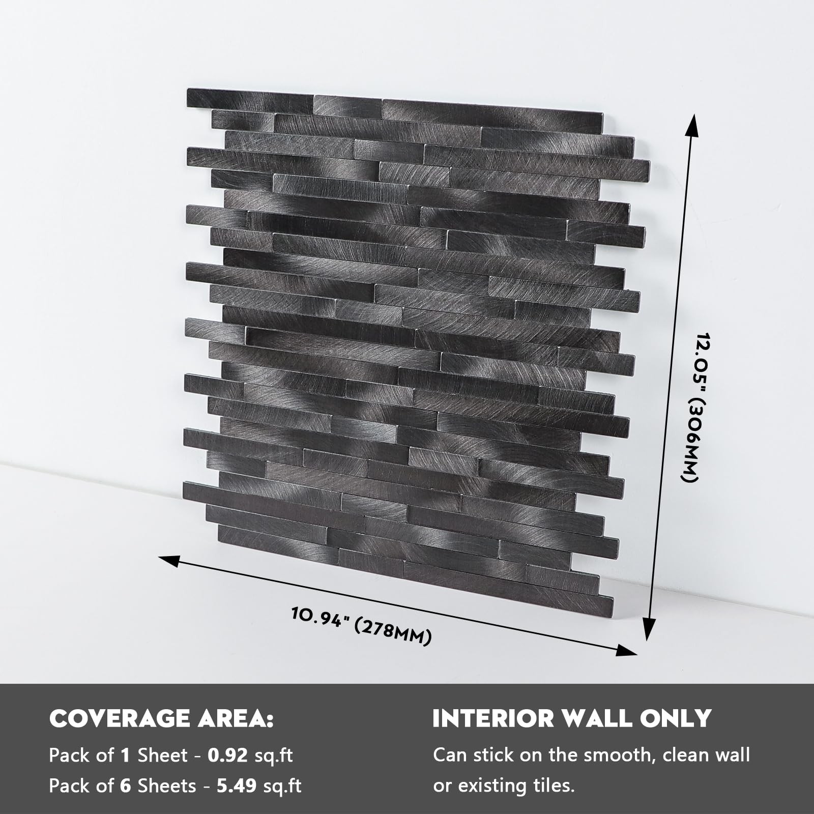 Homeart Peel and Stick Backsplash Tile Brushed Aluminum 6 Sheets Pewter