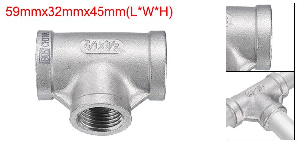 Tee Pipe Fitting 1/2″ x 3/4″ x 3/4″ NPT Female Reducer 3 Way T-Connector