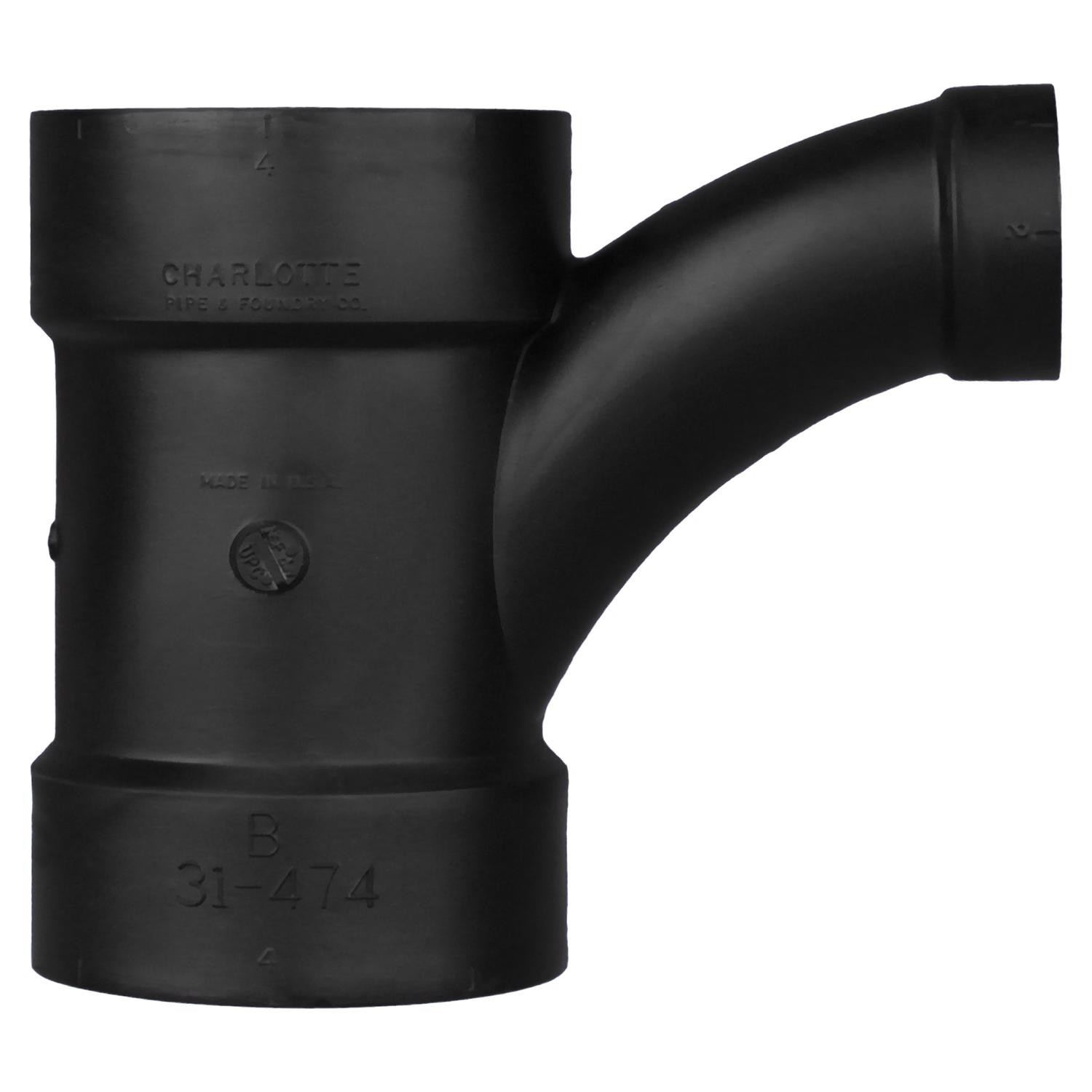 Charlotte Pipe ABS005021600 Black DWV ABS Wye 4 x 4 x 2 Hub Dia. in.