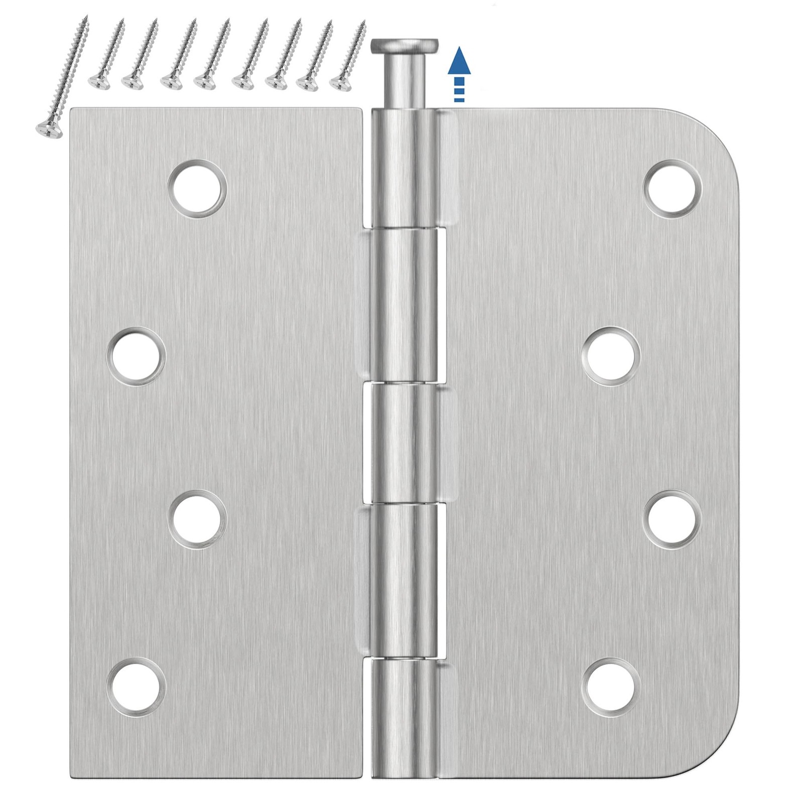 3 Pack Brushed Nickel Door Hinges 4 Inch, Exterior Door Hinges with 5/8″ Radi…