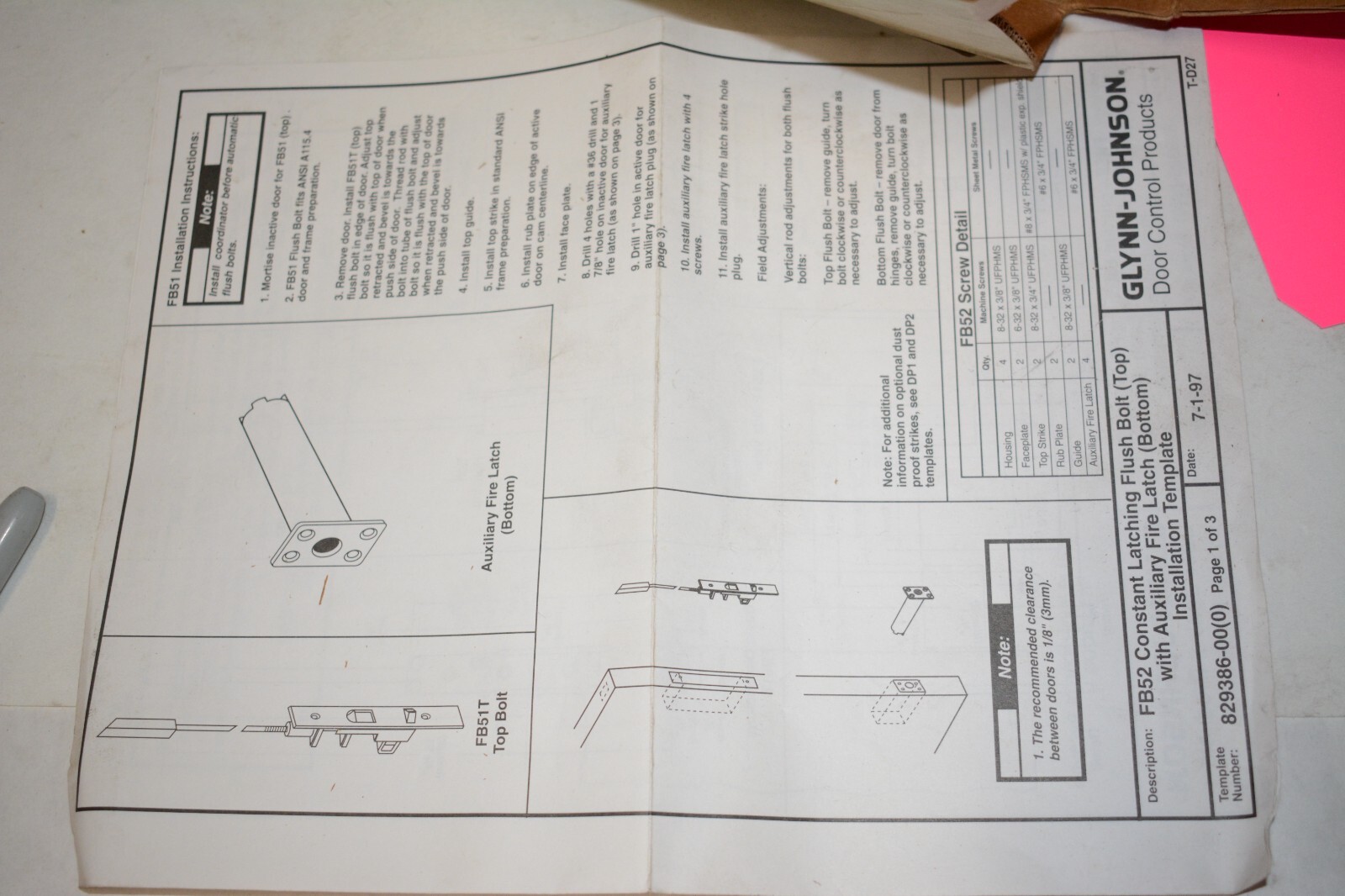 Glynn-Johnson Top Bolt with Auxiliary Fire Latch FB52 US26D