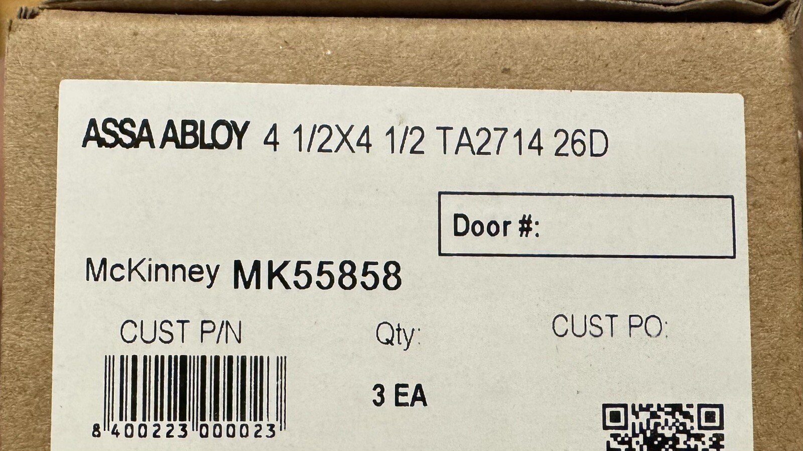 Door Hinge ASSA ABLOY 4 1/2 X 4 1/2 TA2714 26D McKinney MK55858 3 Boxes W/ 3ea