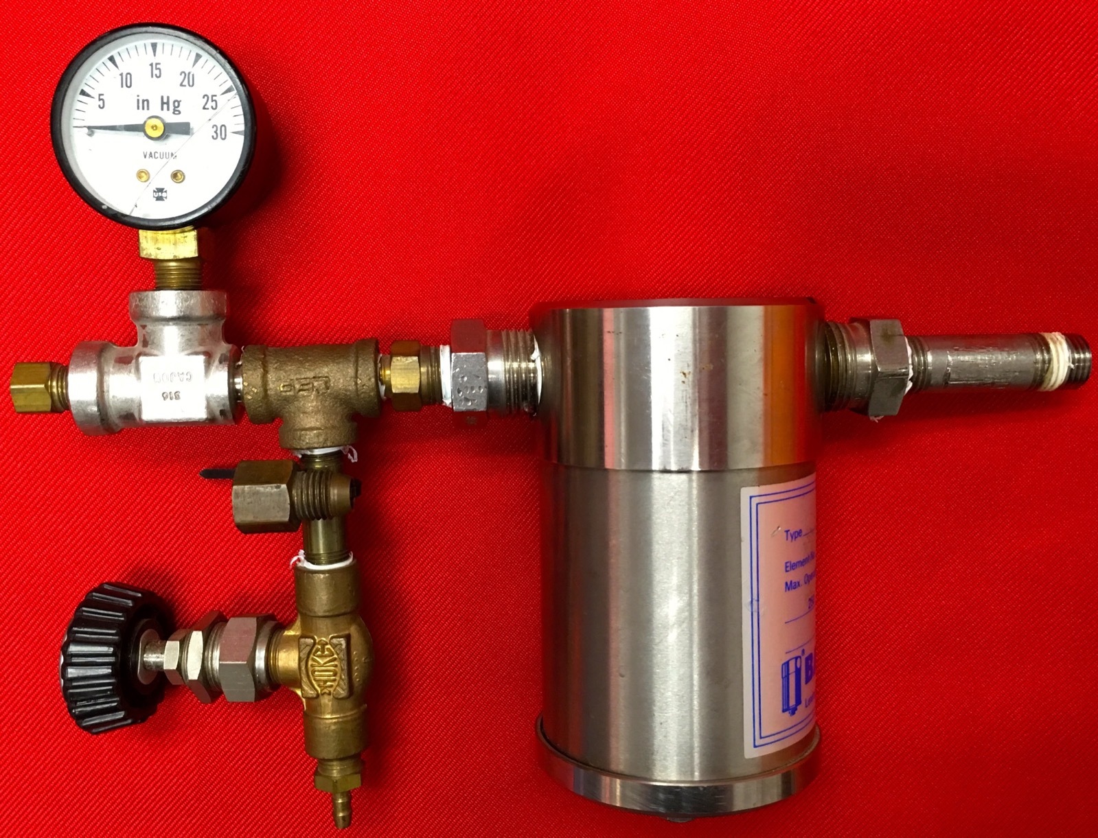 Balston Type 33 Element 100-12 250psig@400F PLUS Hoke Needle Valve Vacuum Gauge