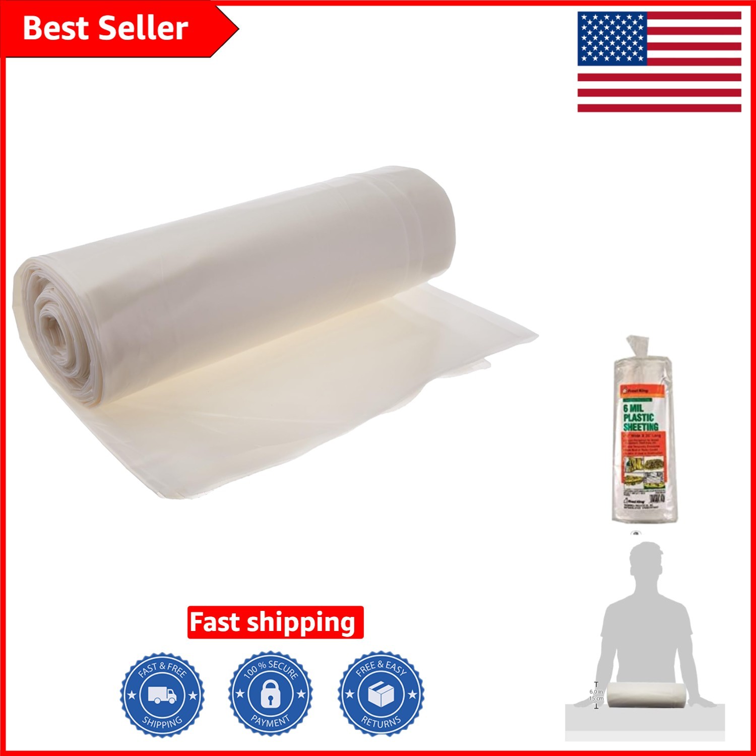 Heavy-Duty Waterproof Polyethylene Sheeting – 10′ x 25′ x 6 mil Clear Sheets